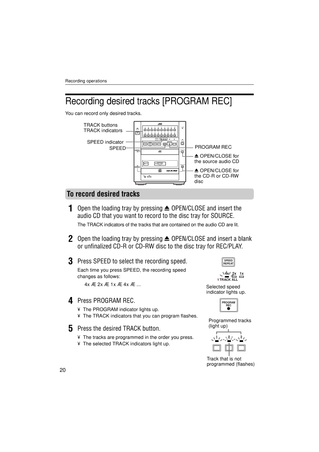 JVC XR-D400SL manual Recording desired tracks Program REC, To record desired tracks, Press Program REC 