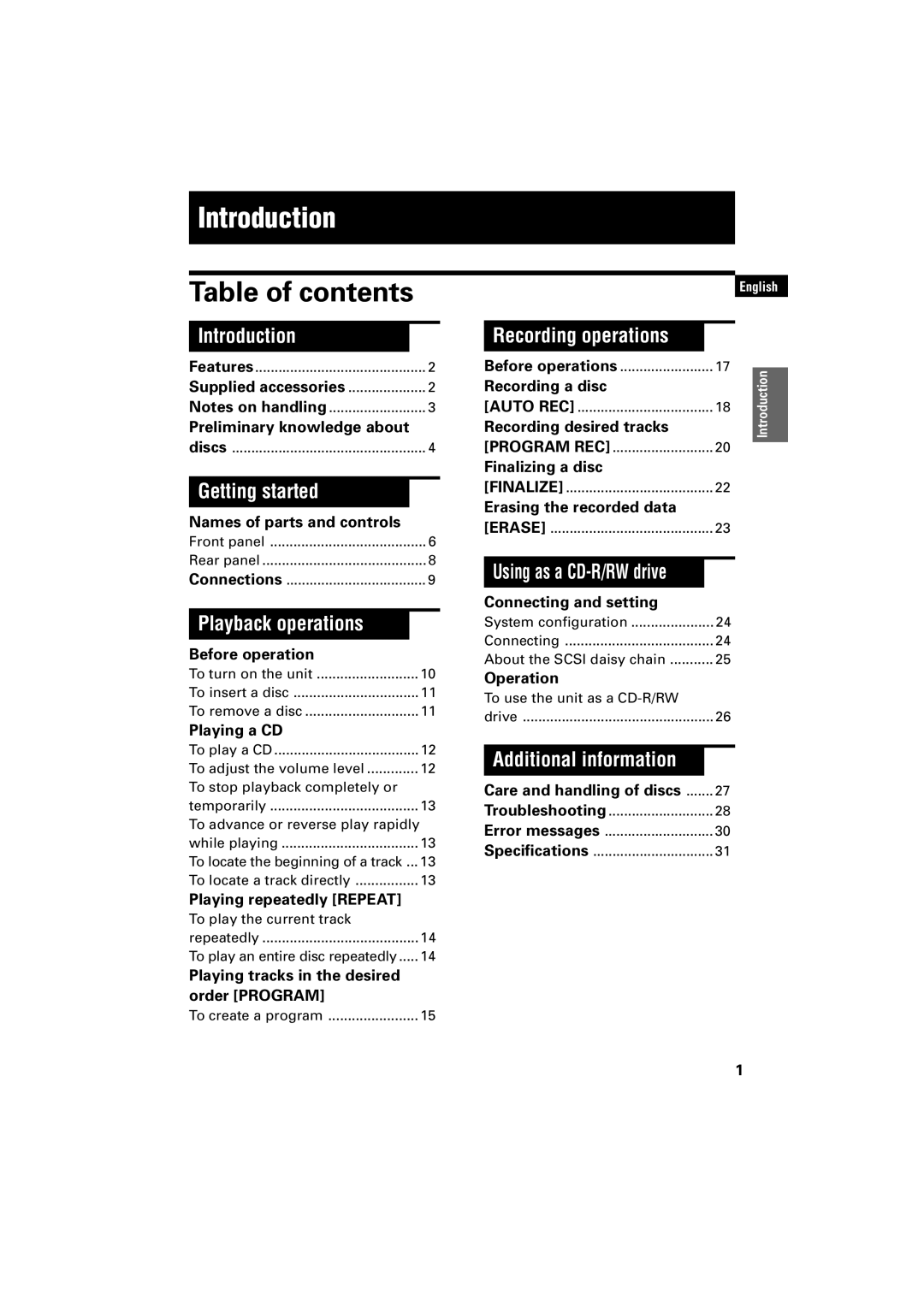 JVC XR-D400SL manual Introduction, Table of contents 