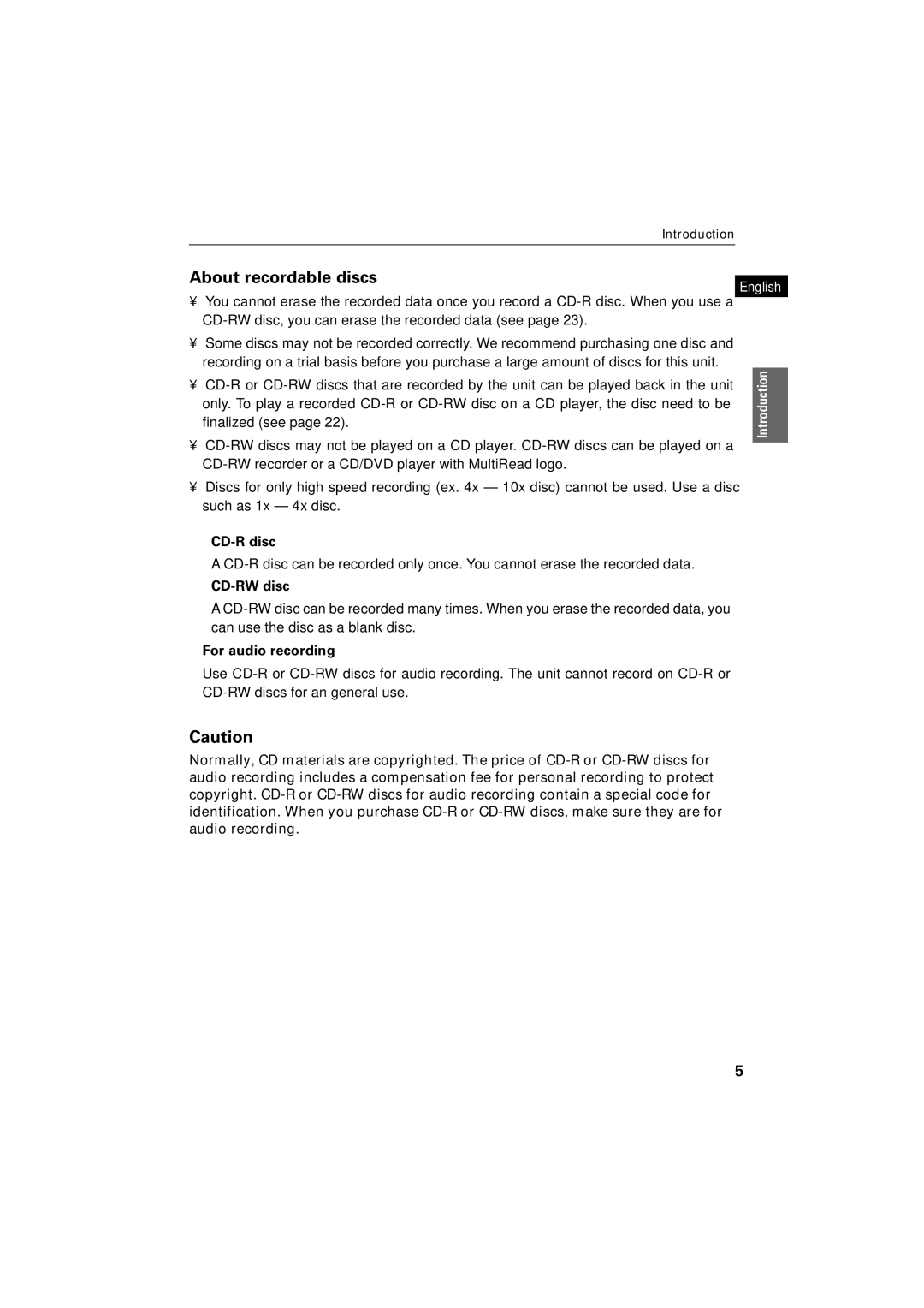 JVC XR-D400SL manual About recordable discs, CD-R disc, CD-RW disc, For audio recording 