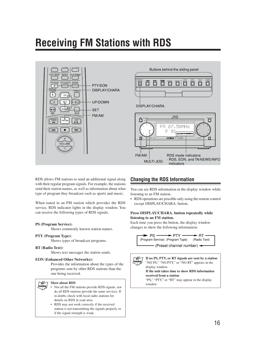 JVC UX-G66R, XT-UXG66R manual Receiving FM Stations with RDS, Changing the RDS Information 