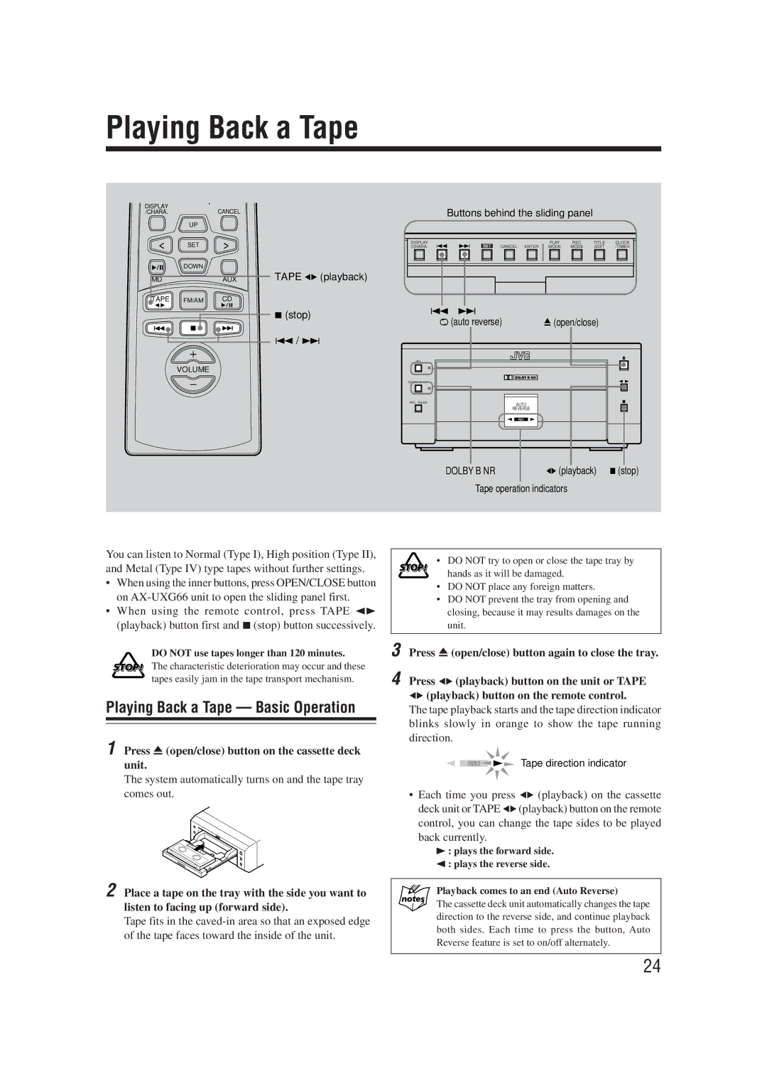 JVC UX-G66R, XT-UXG66R manual Playing Back a Tape, Press 0open/close button on the cassette deck unit 