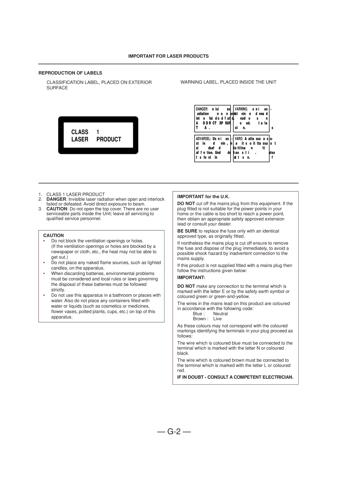 JVC UX-G66R, XT-UXG66R manual Class Laser Product 