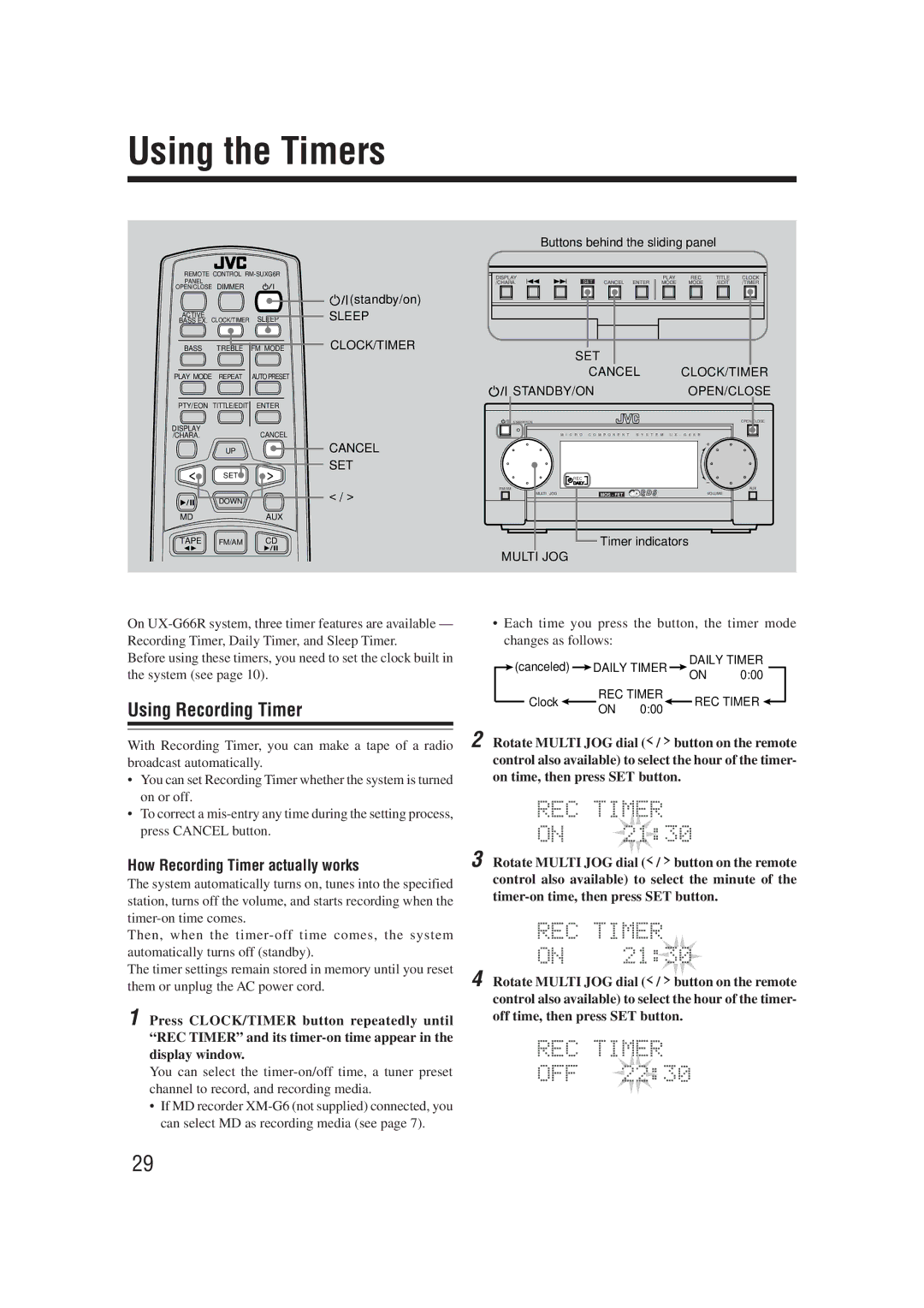 JVC XT-UXG66R, UX-G66R manual Using the Timers, Using Recording Timer, How Recording Timer actually works 