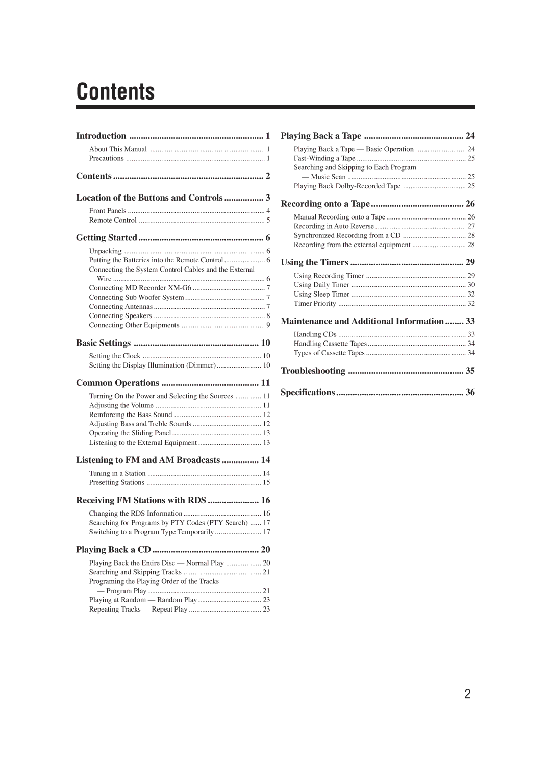 JVC UX-G66R, XT-UXG66R manual Contents 