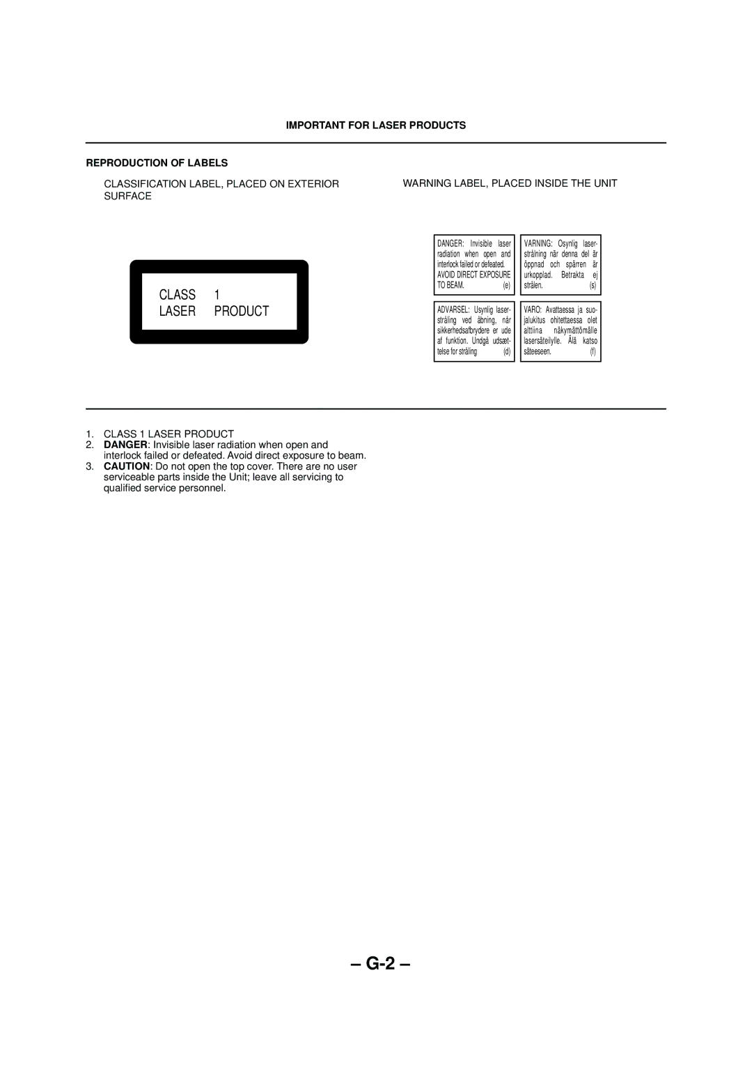 JVC AX-UXG6, XT-UXG6R, UX-G6R, SP-UXG6, TD-UXG6 manual Class Laser Product 