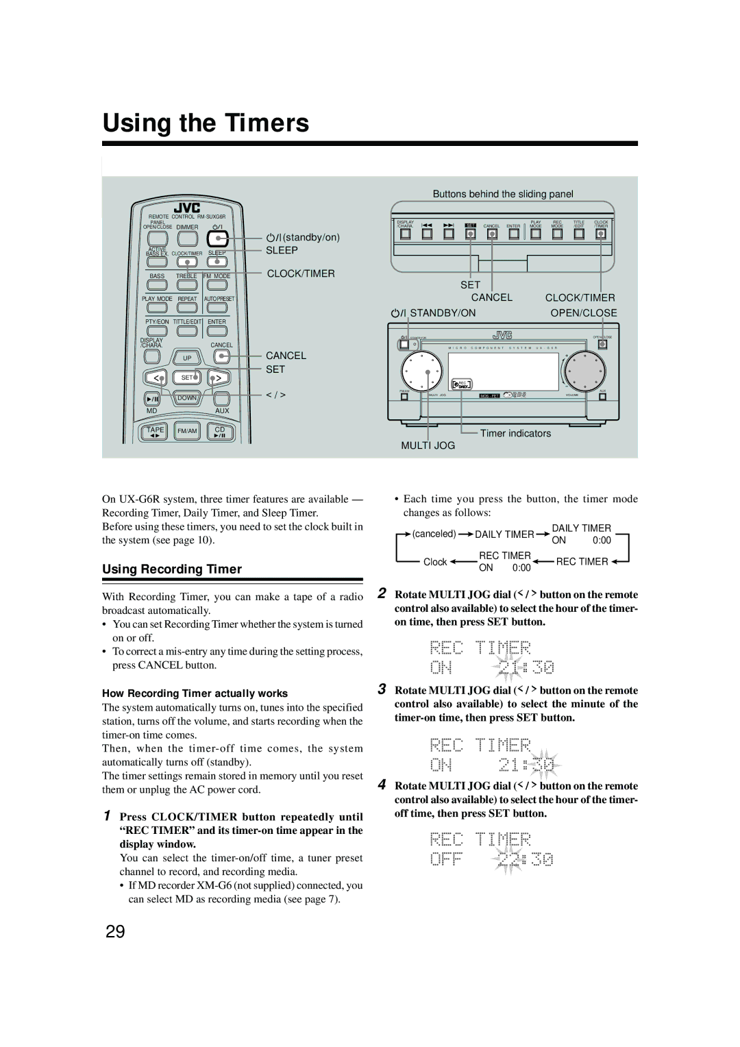 JVC SP-UXG6, XT-UXG6R, UX-G6R, AX-UXG6, TD-UXG6 Using the Timers, Using Recording Timer, How Recording Timer actually works 