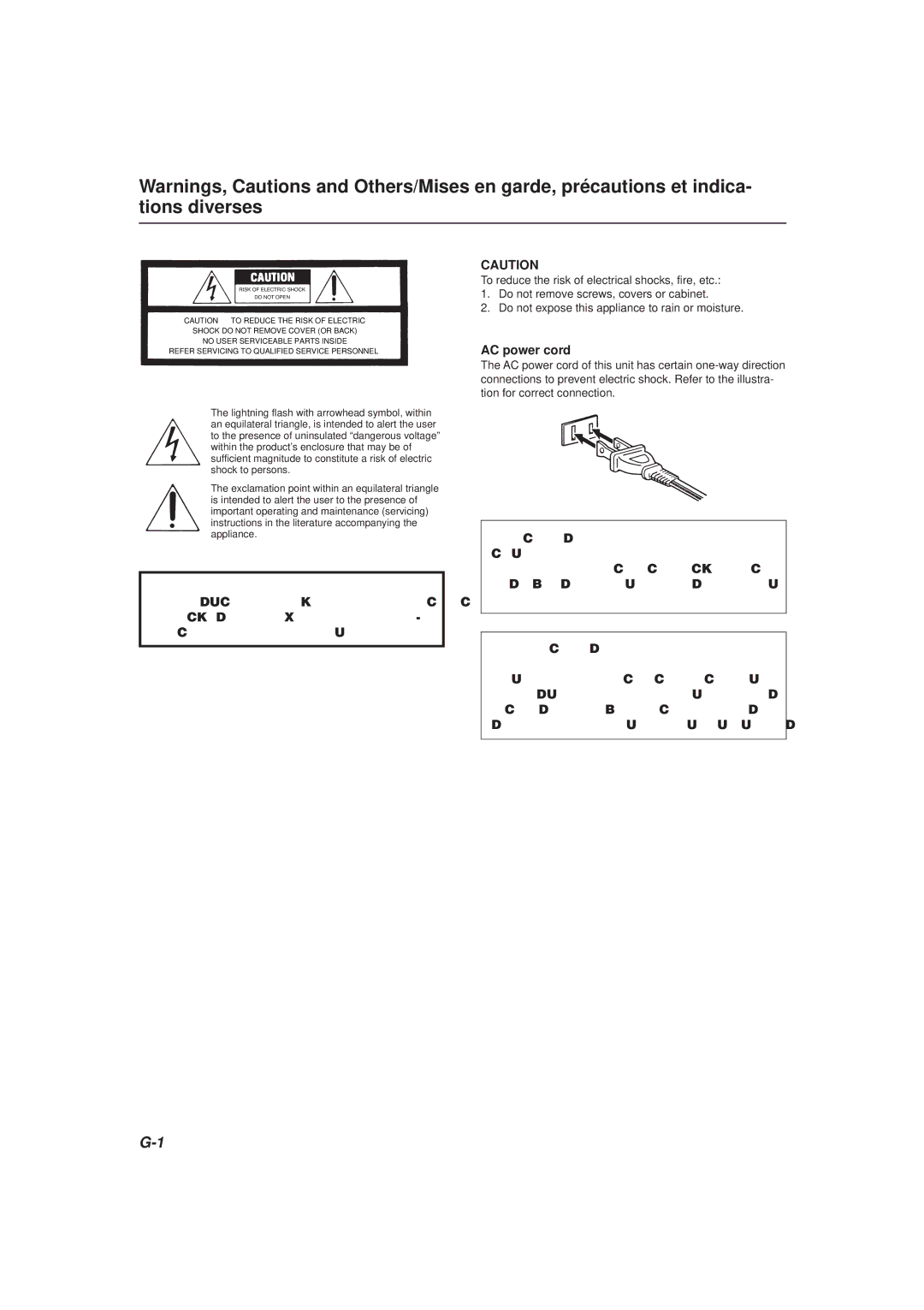 JVC XU-301 manual AC power cord 