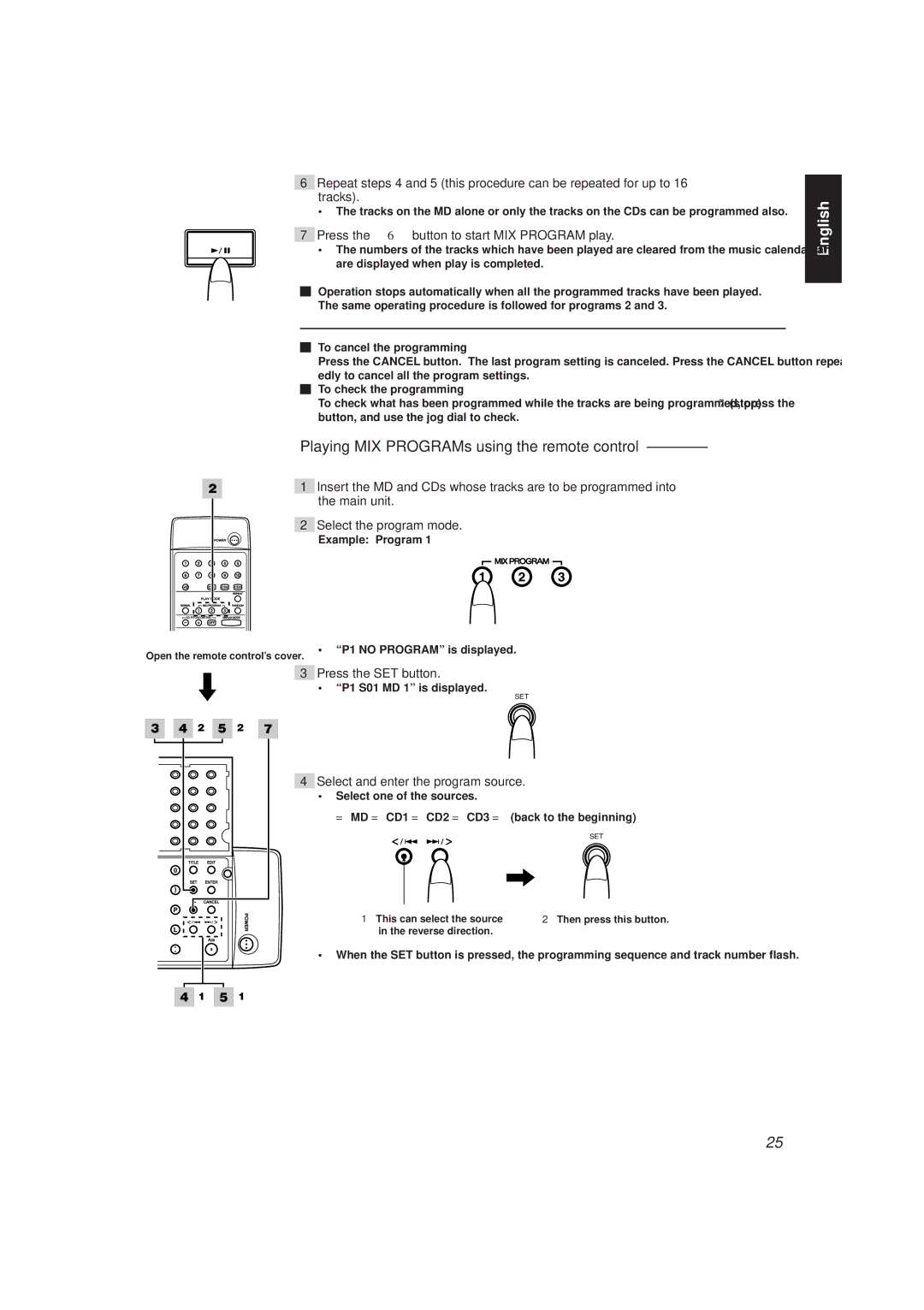 JVC XU-301 manual Playing MIX PROGRAMs using the remote control, Press the 6 button to start MIX Program play 