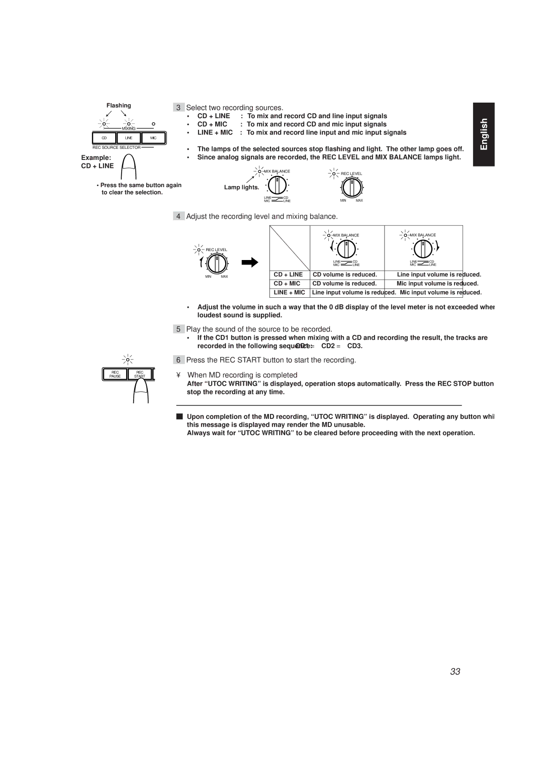 JVC XU-301 manual Select two recording sources, Adjust the recording level and mixing balance 