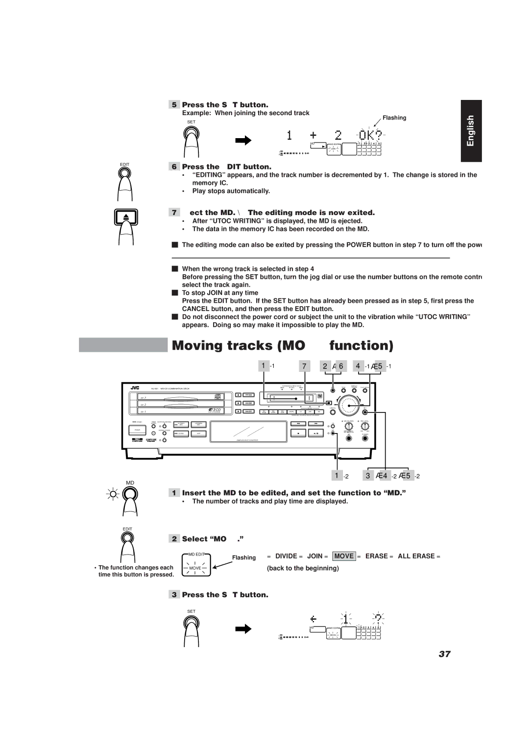 JVC XU-301 manual Moving tracks Move function, · 6 4 -1· 5, Select Move 