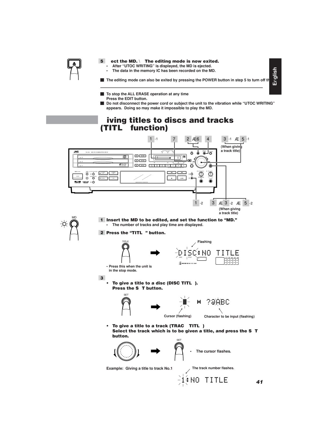 JVC XU-301 manual Giving titles to discs and tracks Title function, · 3 -2 · 