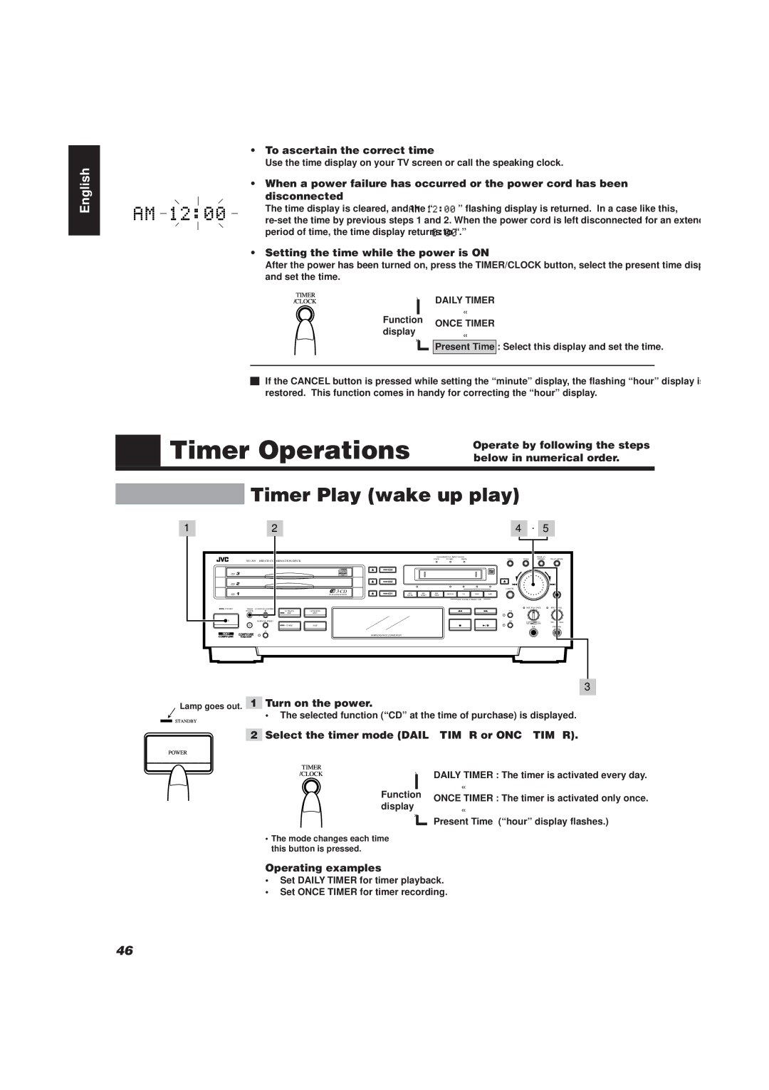 JVC XU-301 manual Timer Operations, Timer Play wake-up play 