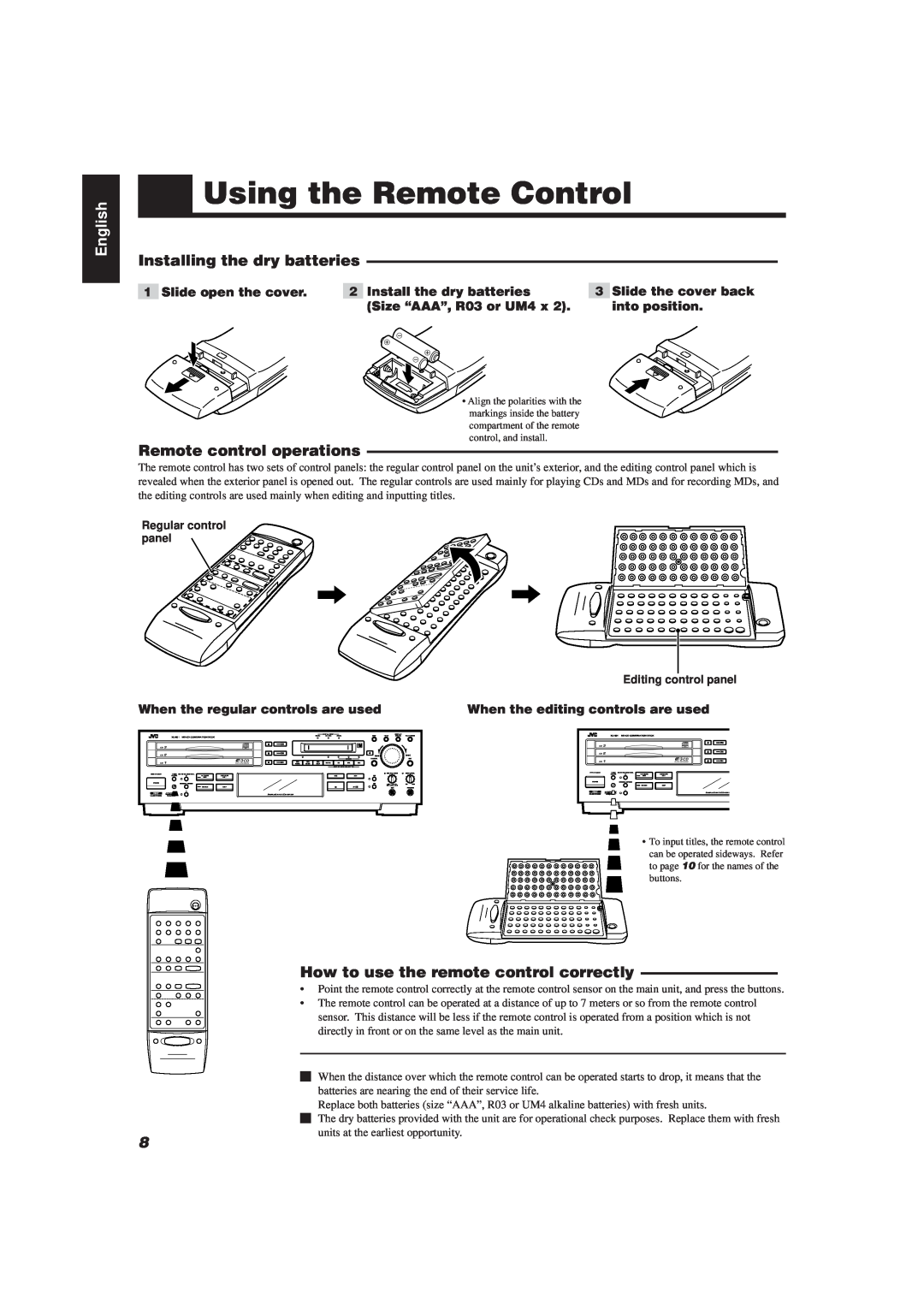 JVC XU-301 manual Using the Remote Control, How to use the remote control correctly, English 