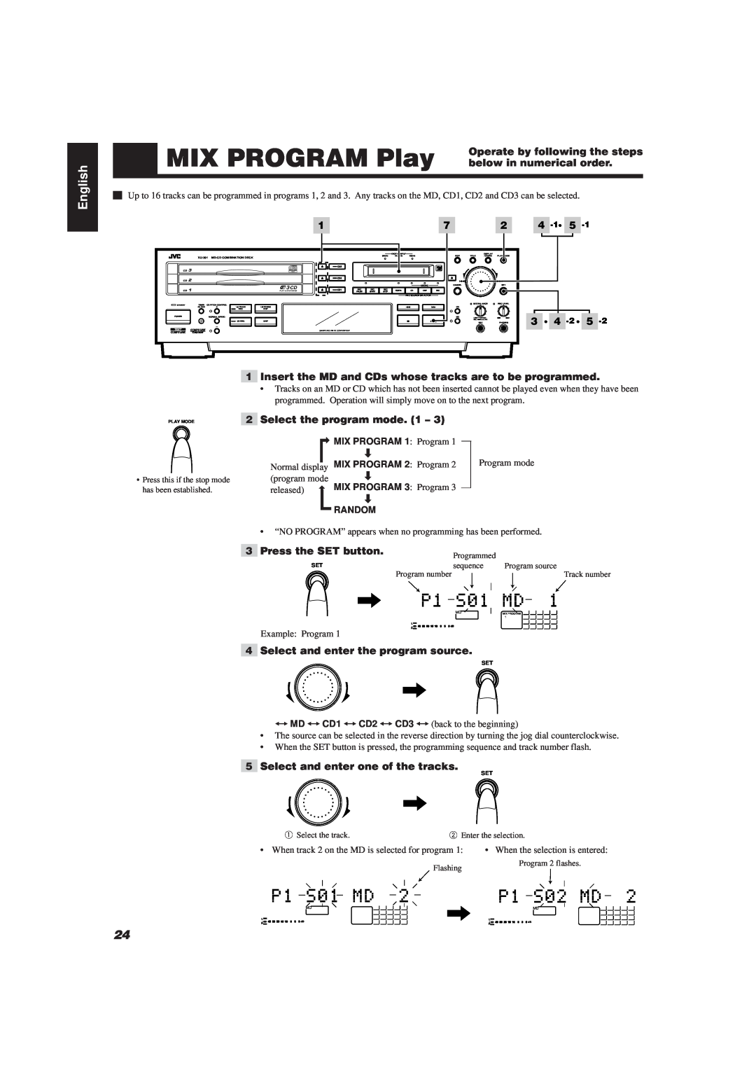 JVC XU-301 manual MIX PROGRAM Play, English 