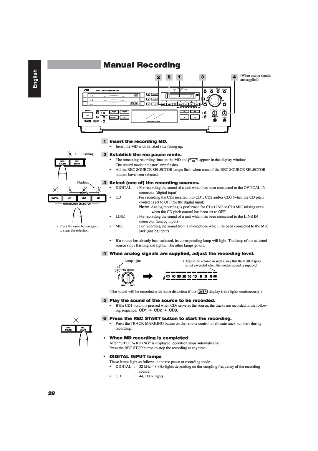 JVC XU-301 manual Manual Recording, English 