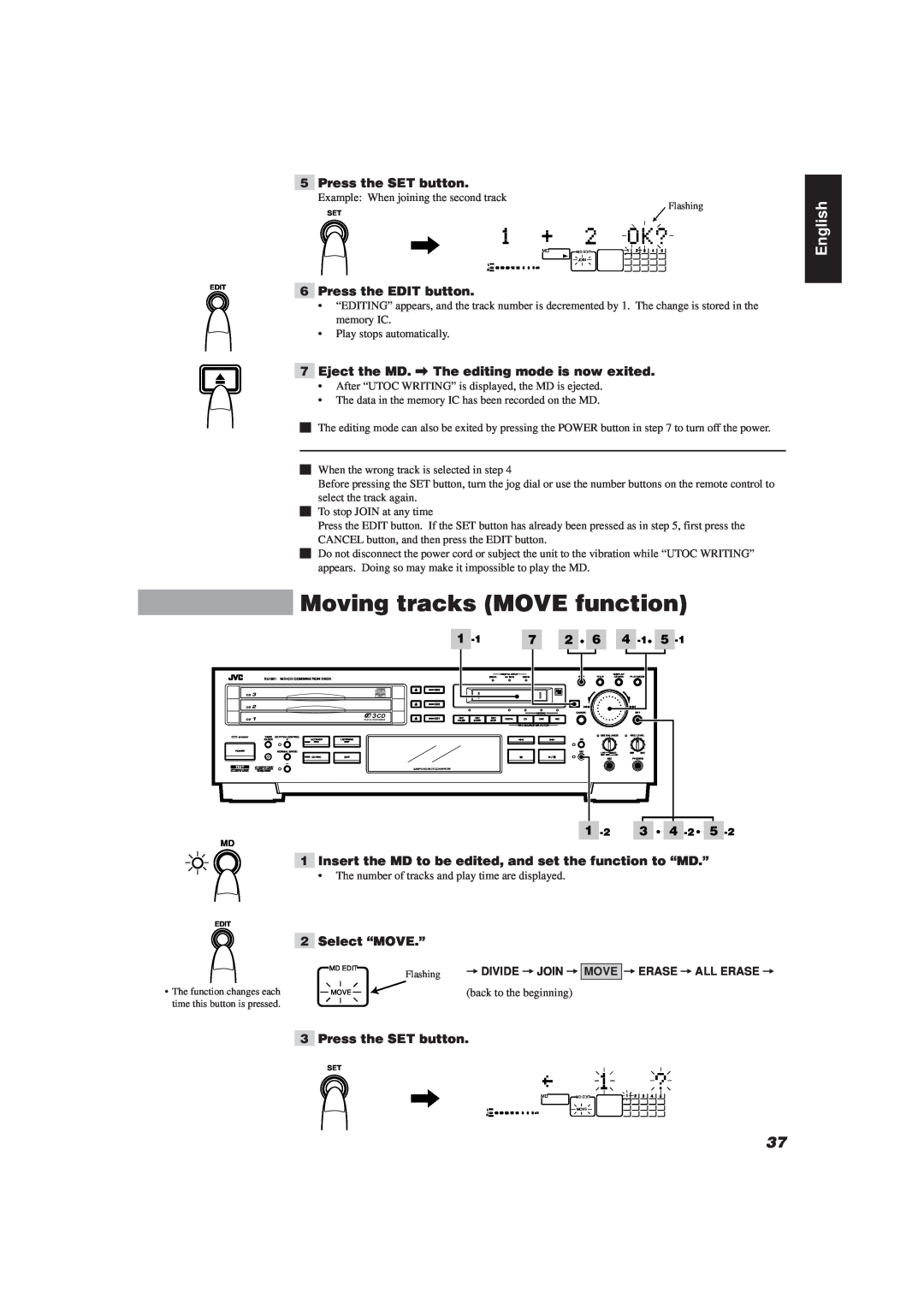 JVC XU-301 manual Moving tracks MOVE function, English 