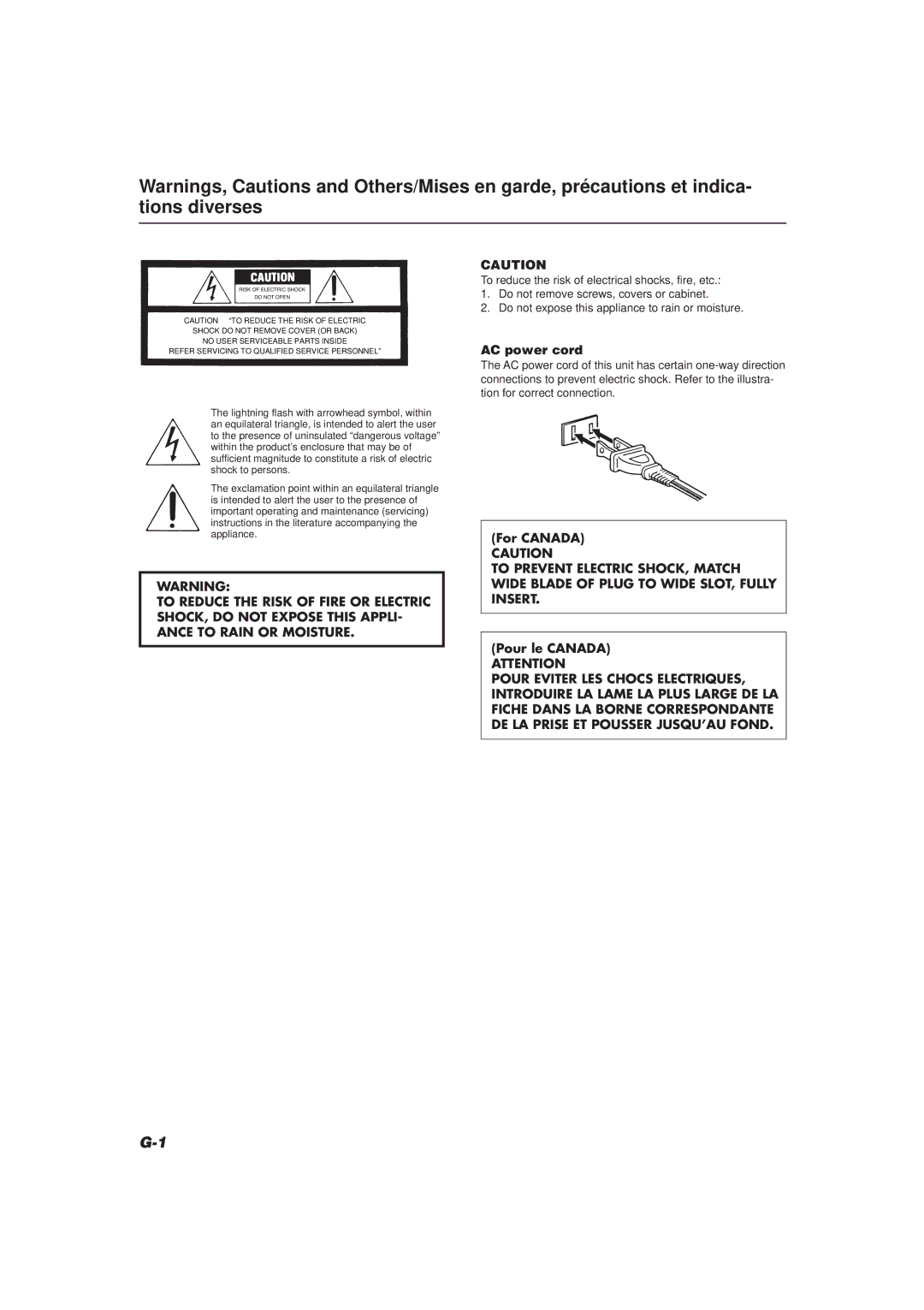 JVC XU-301BK manual AC power cord 