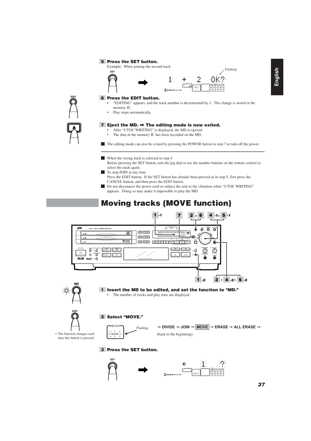 JVC XU-301BK manual Moving tracks Move function, · 6 4 -1· 5, Select Move 