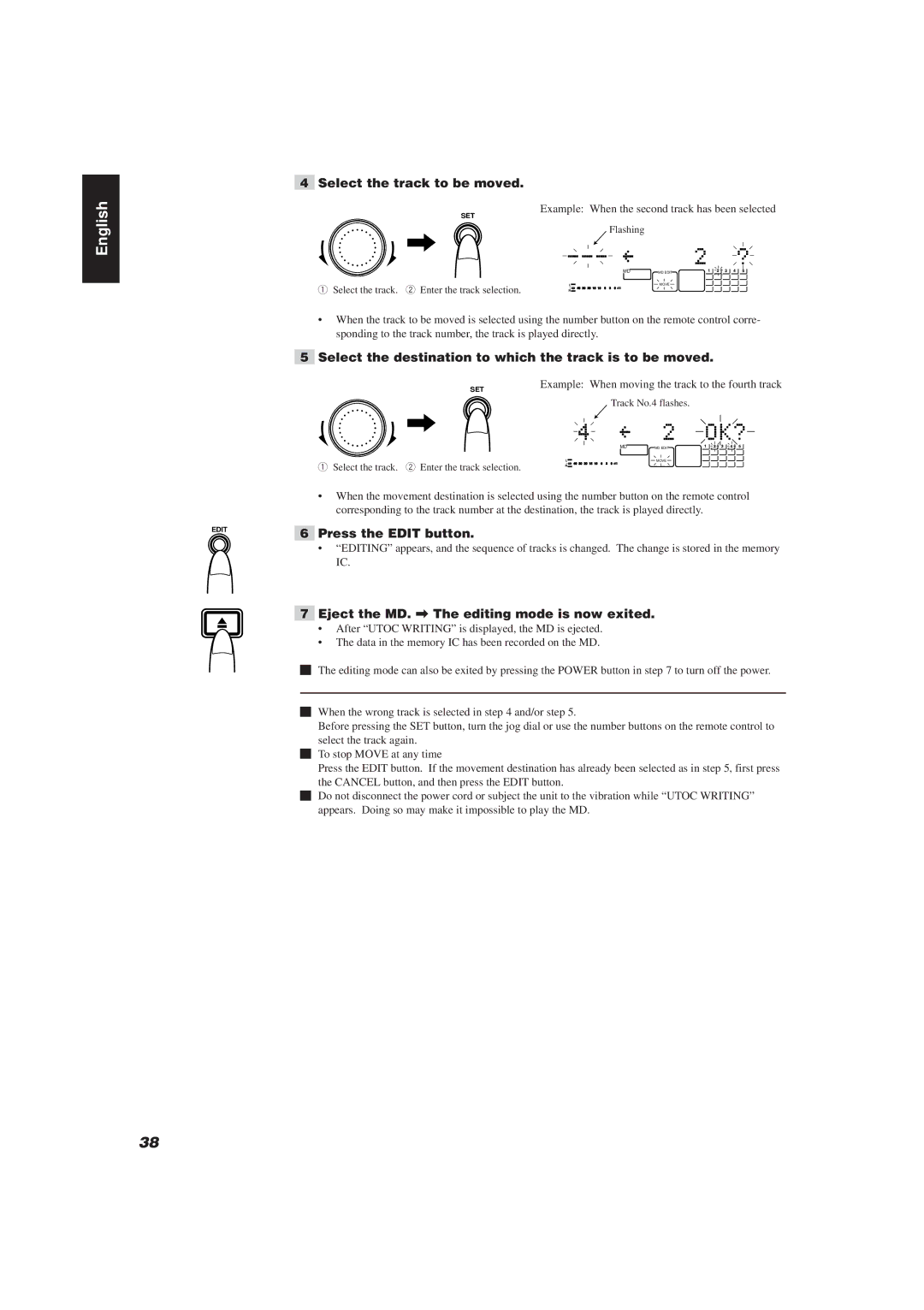 JVC XU-301BK manual Select the track to be moved, Select the destination to which the track is to be moved 