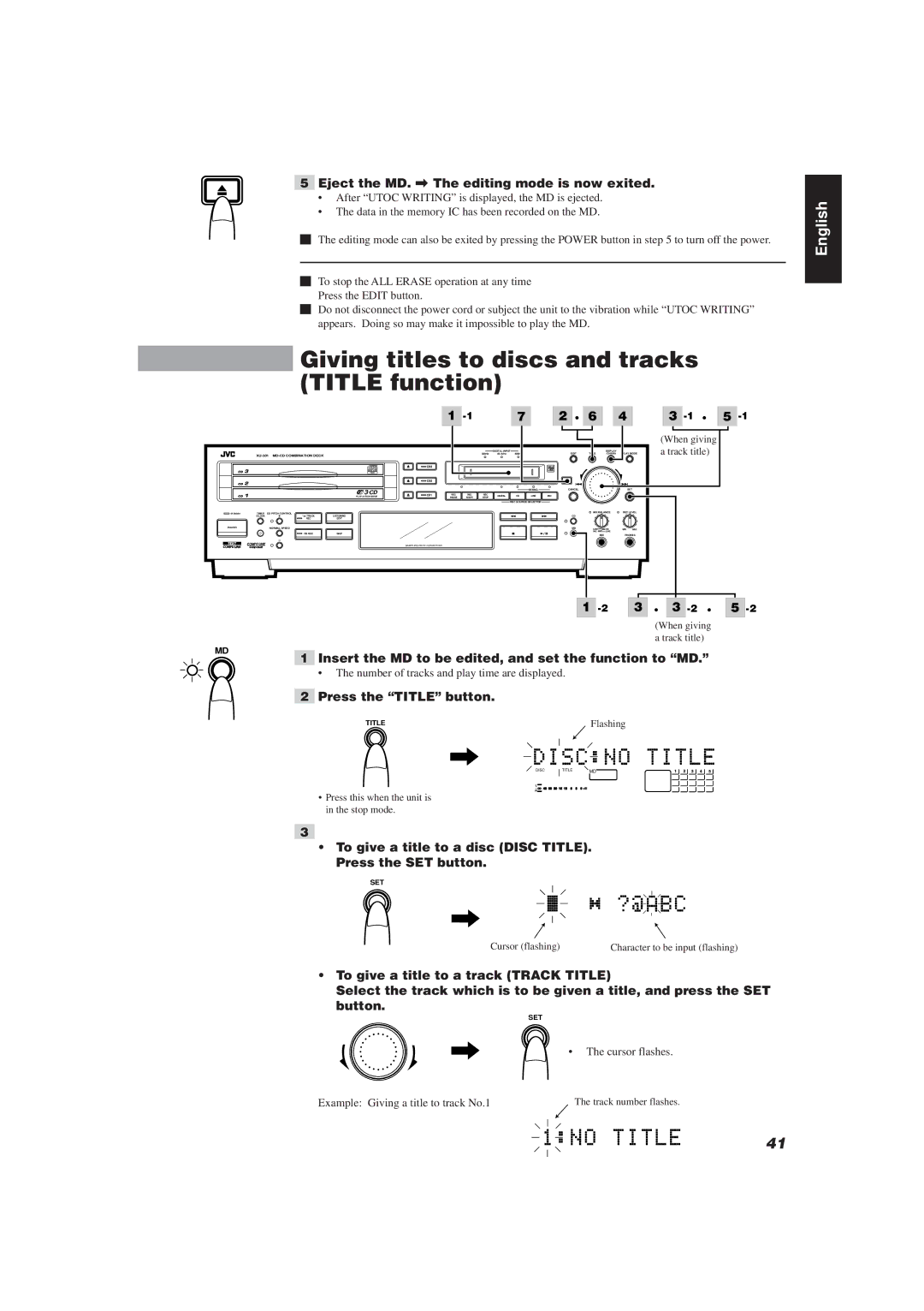 JVC XU-301BK manual Giving titles to discs and tracks Title function, · 3 -2 · 