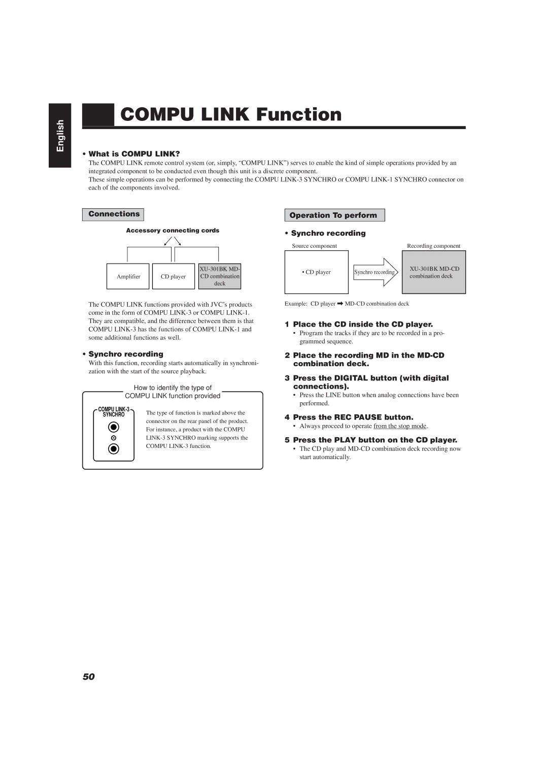 JVC XU-301BK manual Compu Link Function 