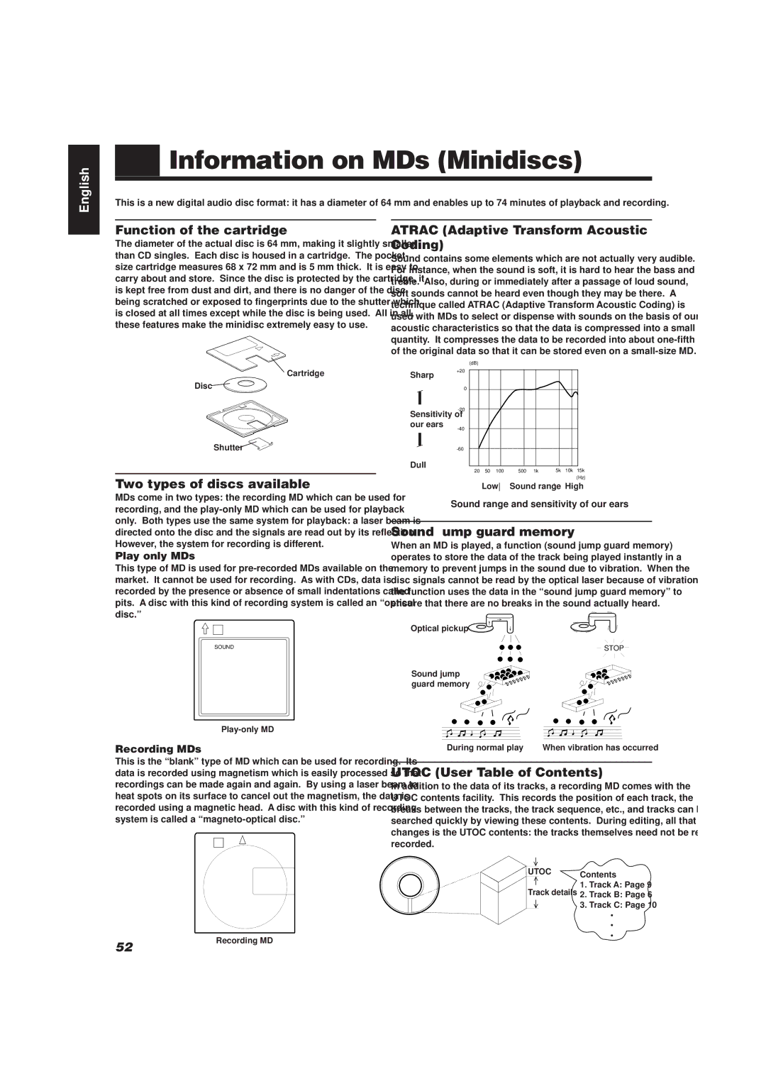 JVC XU-301BK manual Information on MDs Minidiscs 