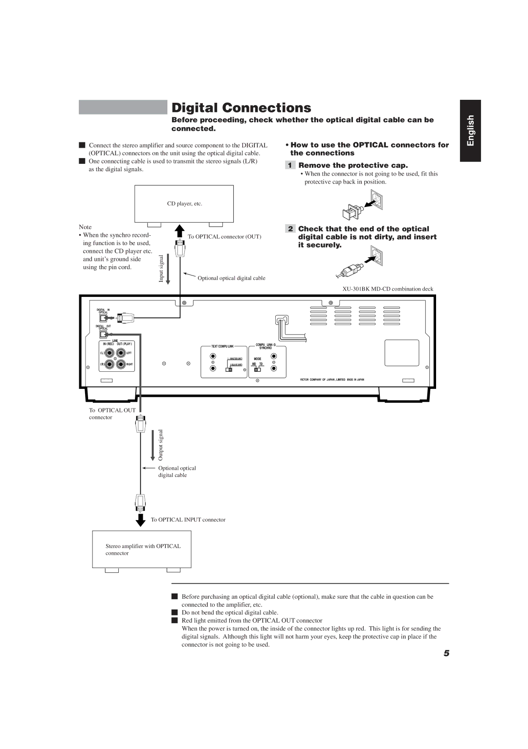 JVC XU-301BK manual Digital Connections 