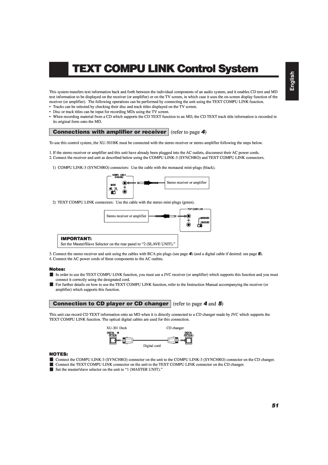 JVC XU-301BK manual TEXT COMPU LINK Control System, English 
