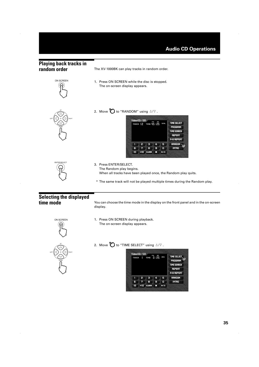 JVC XV-1000BK manual Playing back tracks in random order 