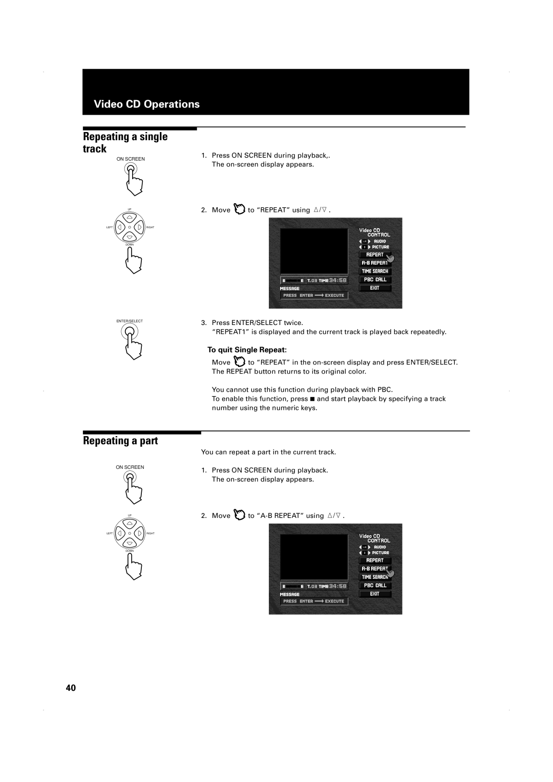 JVC XV-1000BK manual Repeating a single track 