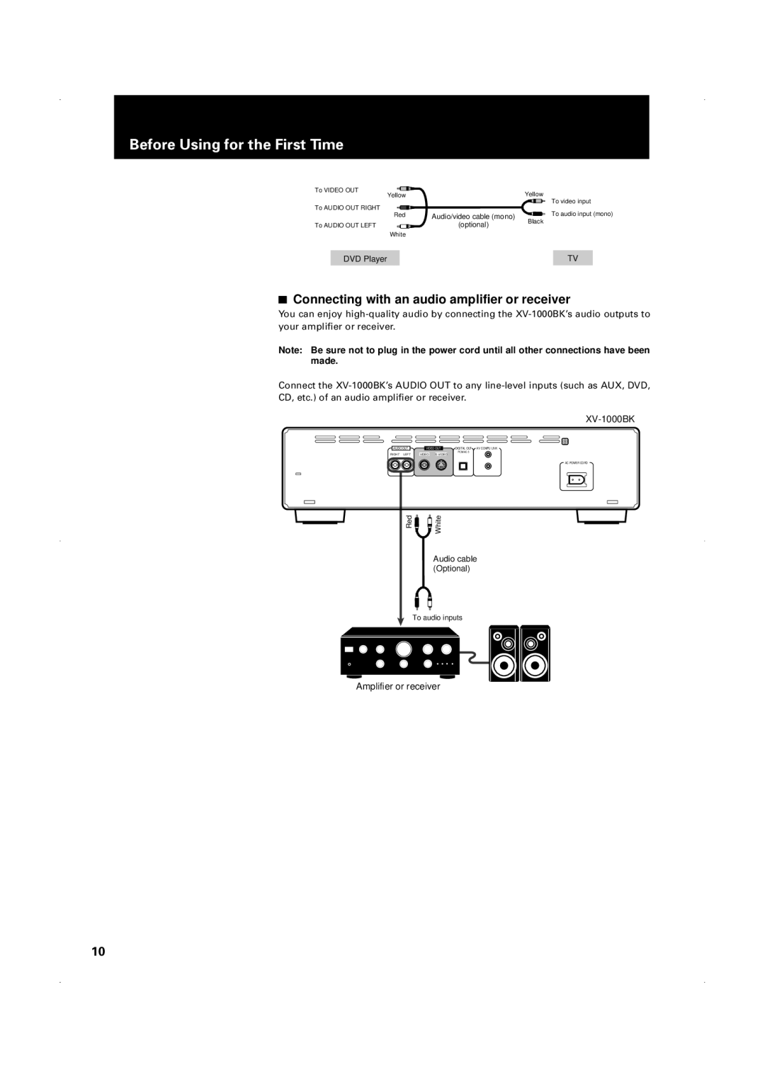 JVC XV-1000BK manual Before Using for the First Time 