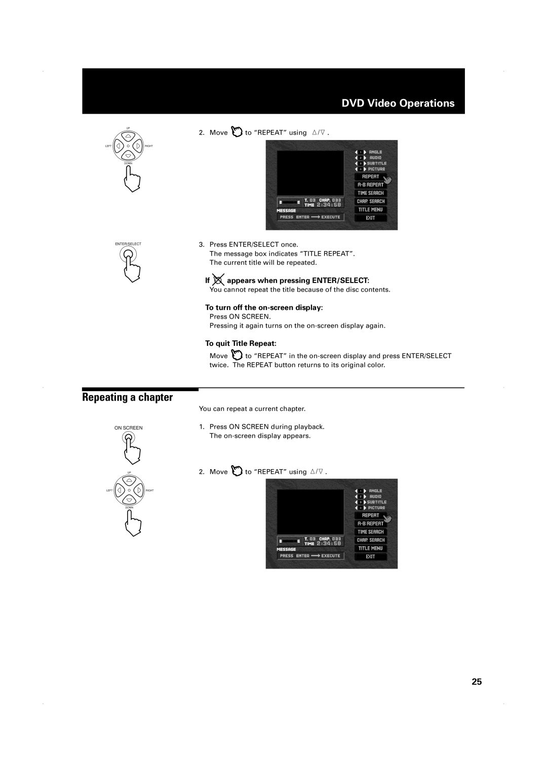 JVC XV-1000BK manual Repeating a chapter, To quit Title Repeat 