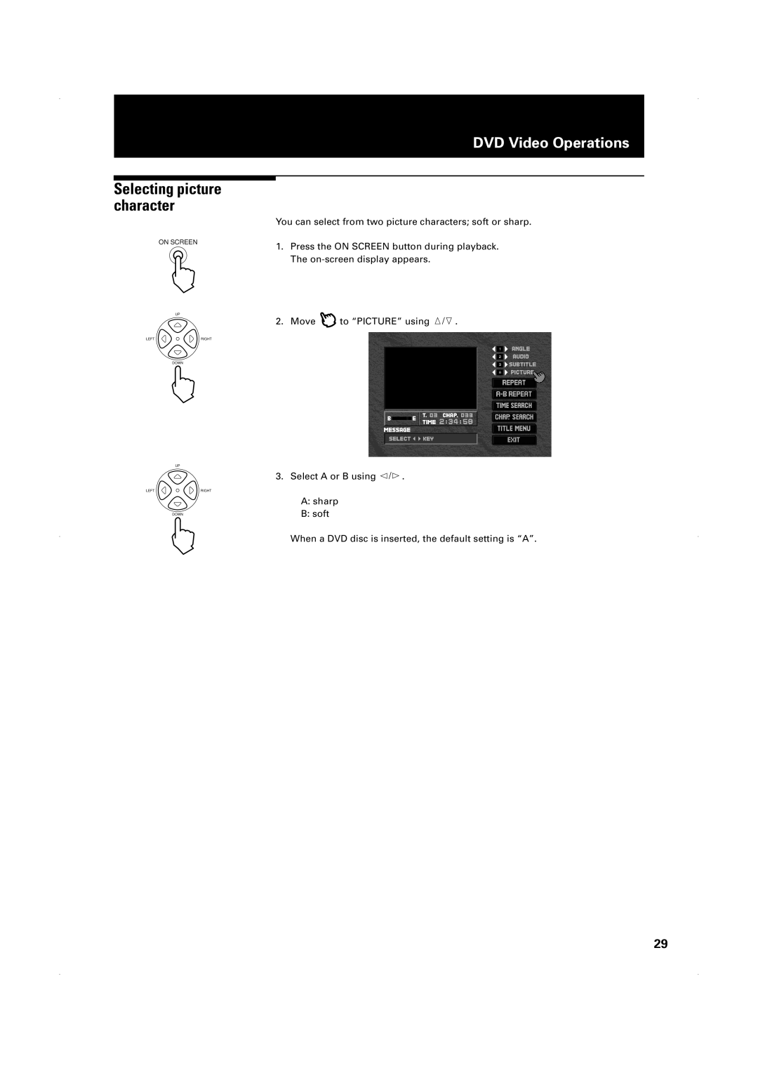 JVC XV-1000BK manual Selecting picture character 