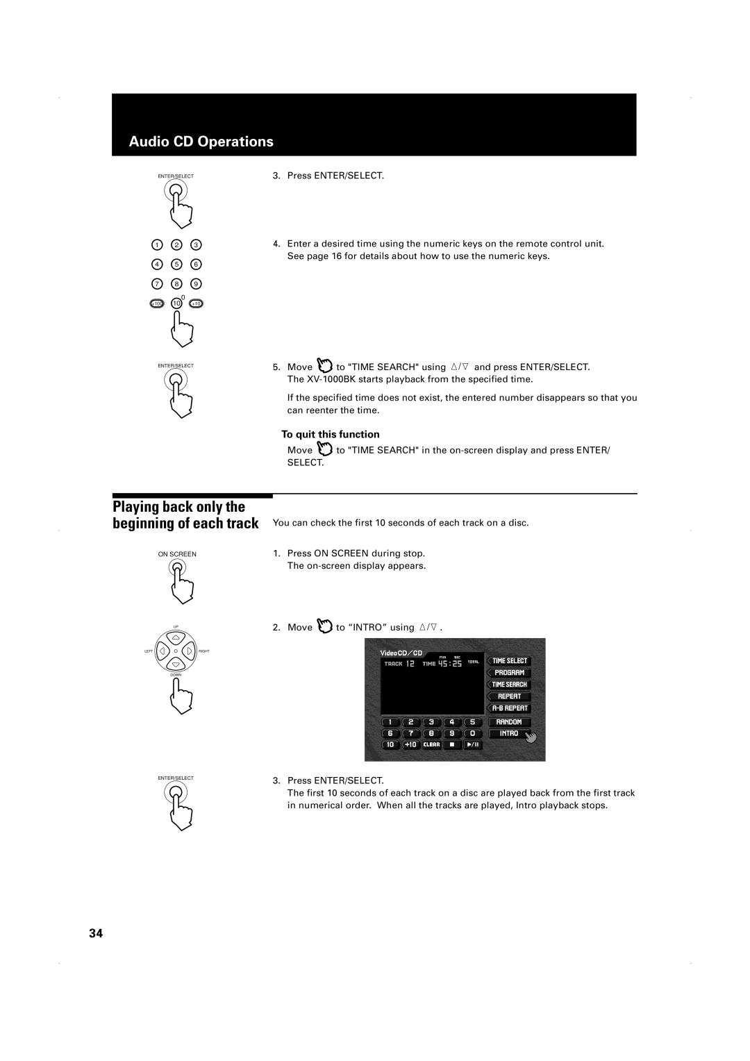 JVC XV-1000BK manual Playing back only, To quit this function 