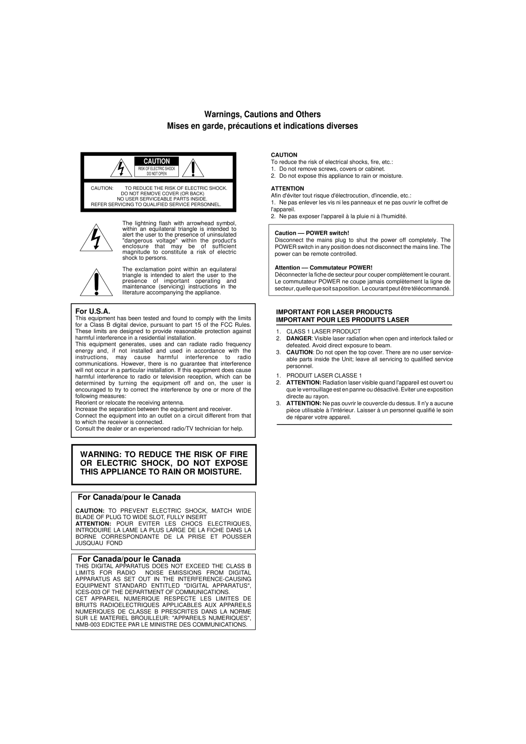 JVC XV-421BK manual Mises en garde, précautions et indications diverses 