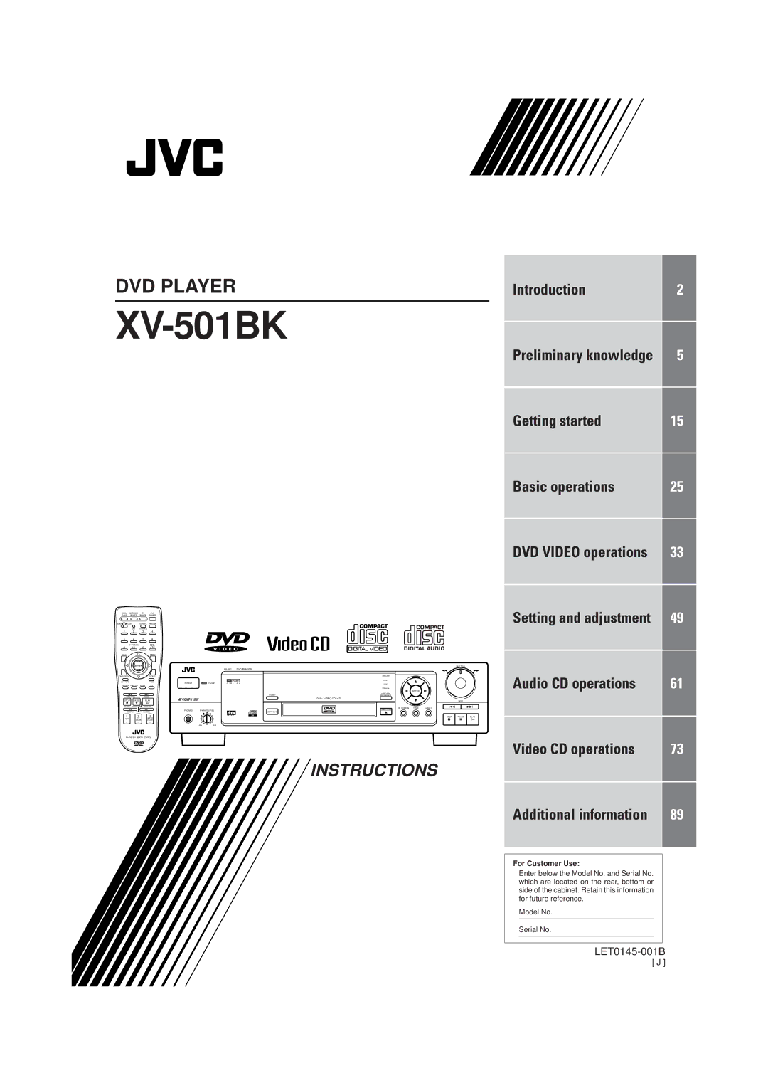 JVC XV-501BK manual 