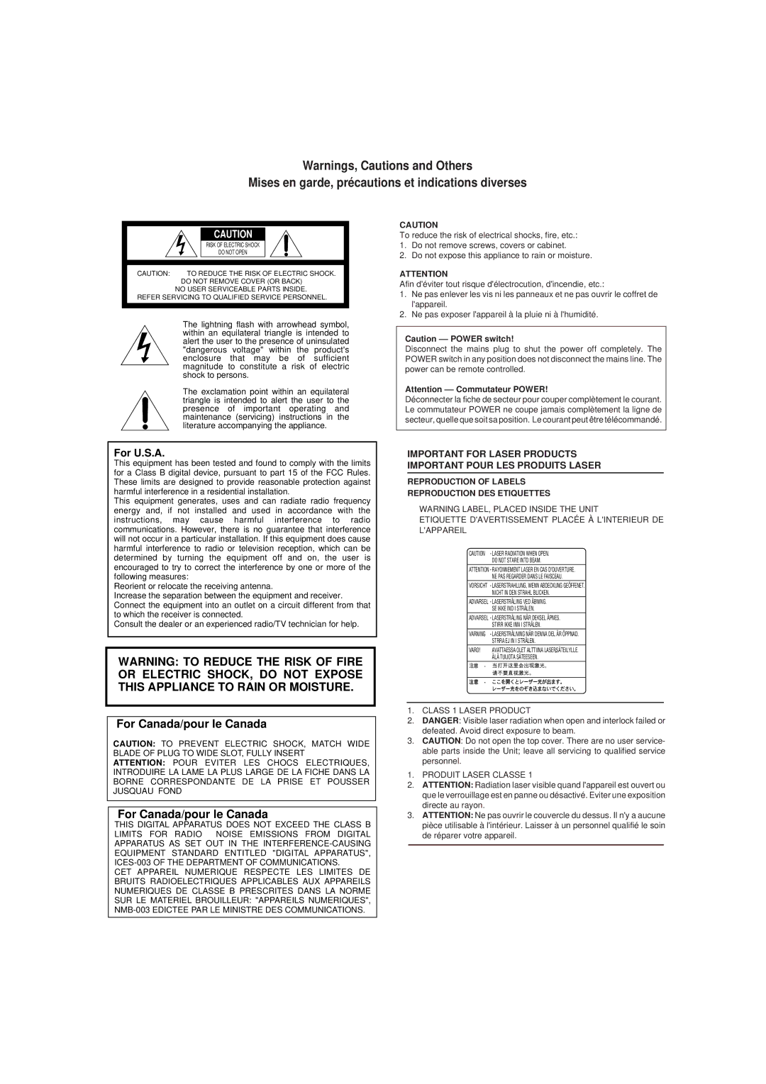 JVC XV-501BK manual Mises en garde, précautions et indications diverses 