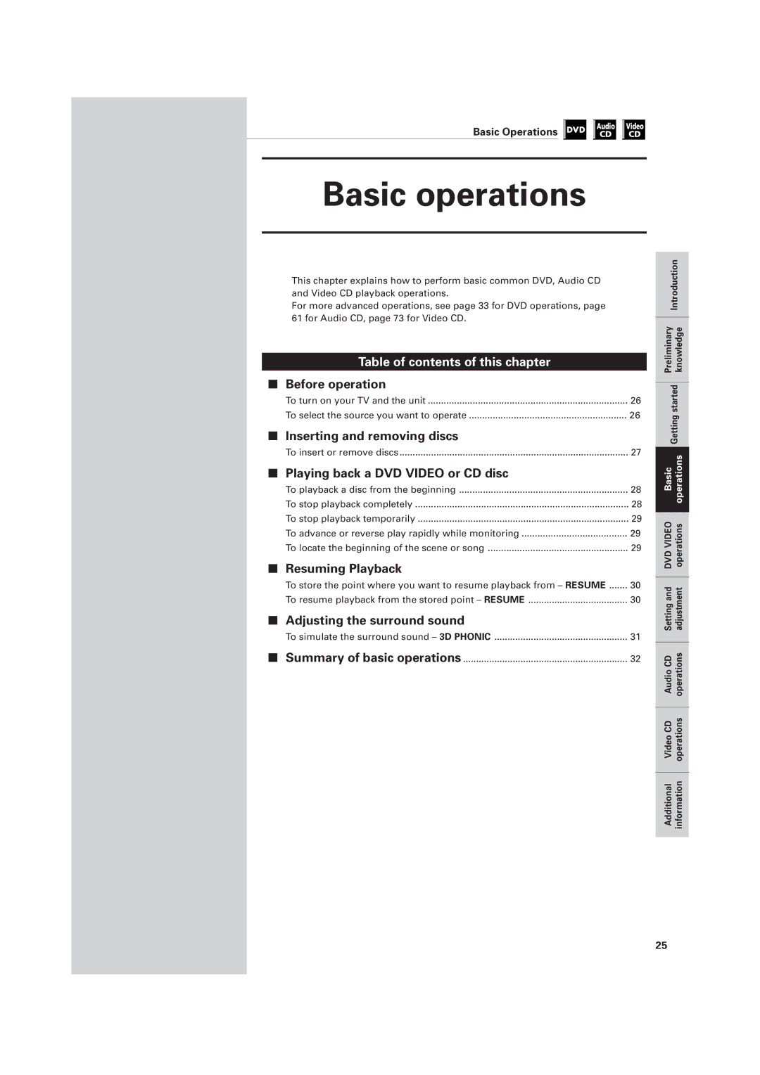 JVC XV-501BK manual Basic operations 