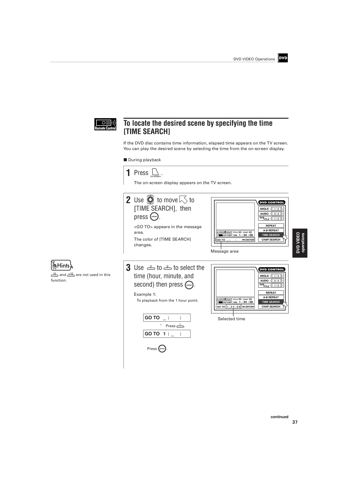 JVC XV-501BK manual To locate the desired scene by specifying the time 