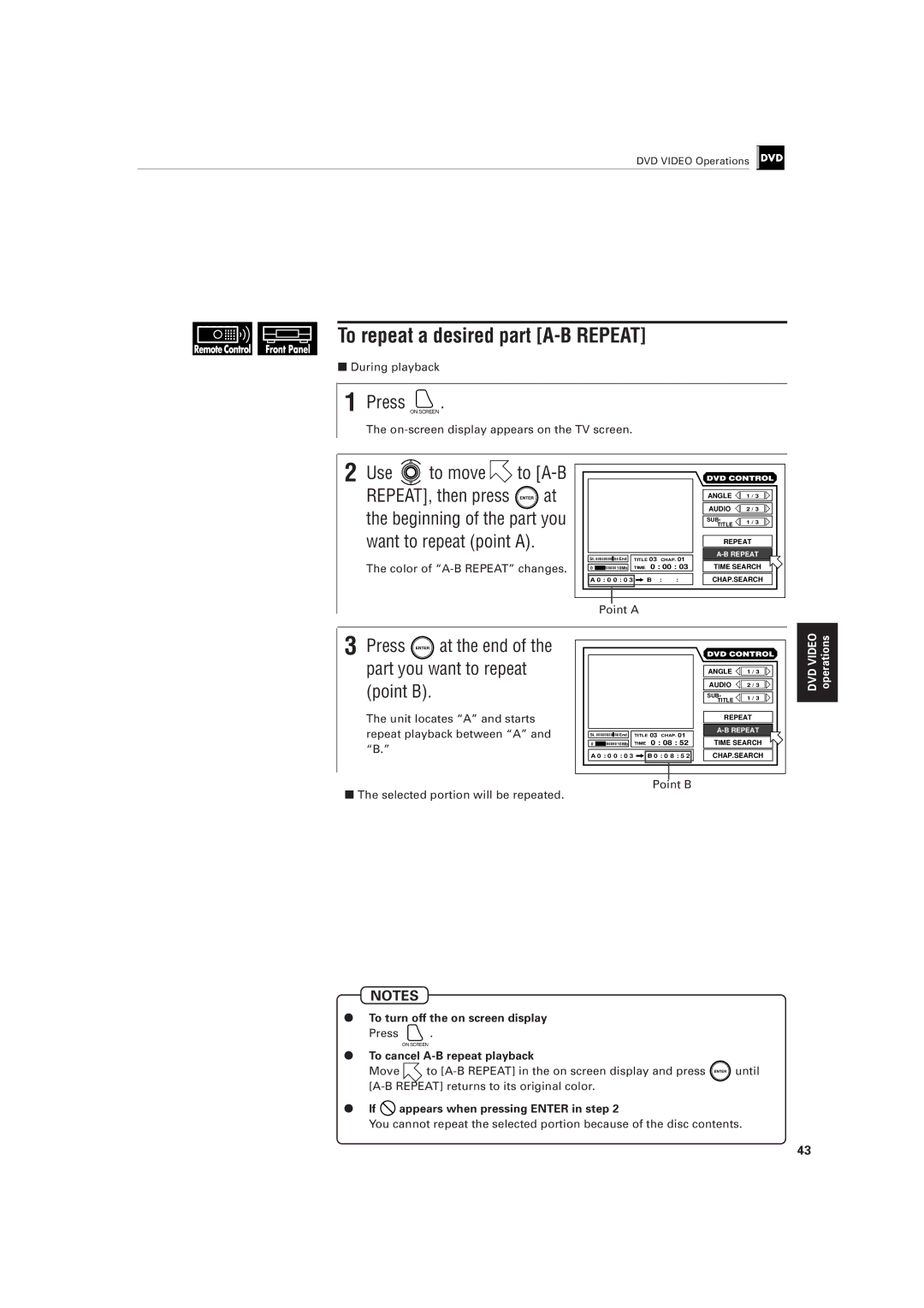 JVC XV-501BK manual To repeat a desired part A-B Repeat, To cancel A-B repeat playback 