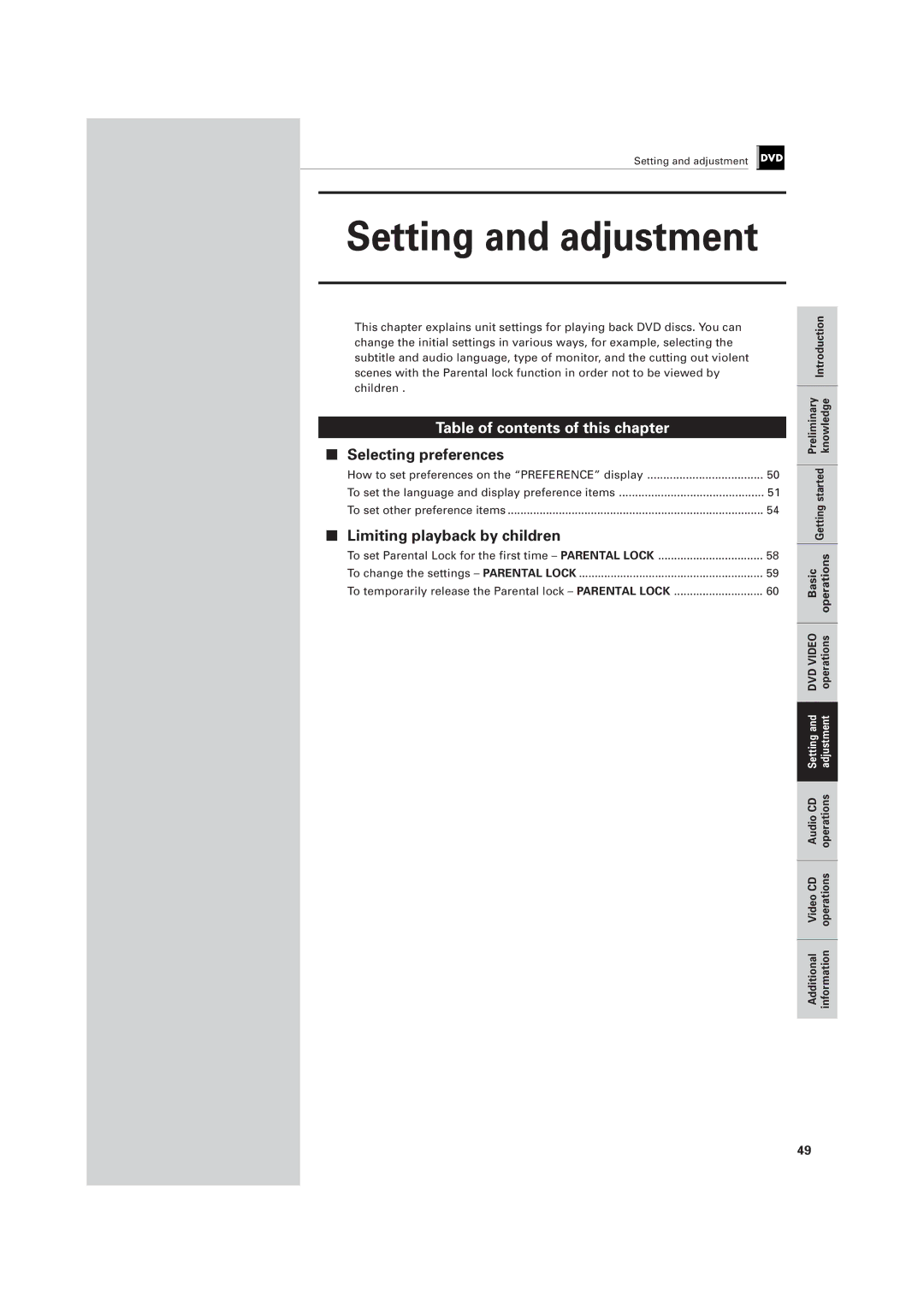 JVC XV-501BK manual Setting and adjustment 