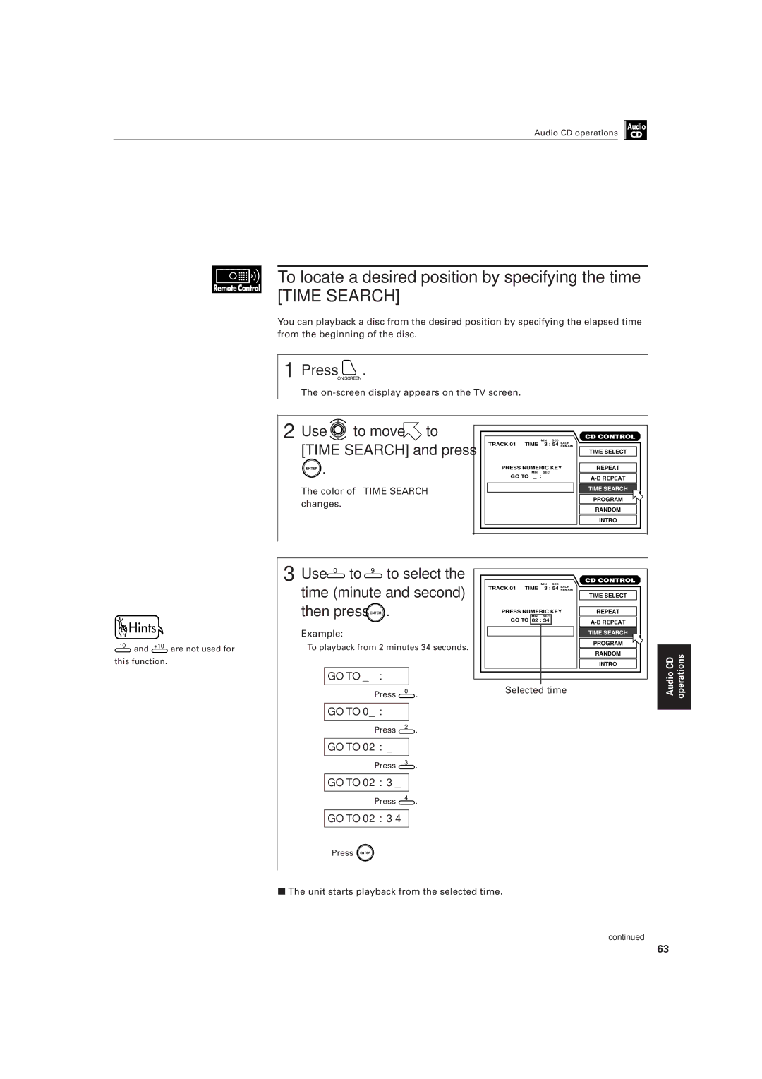 JVC XV-501BK manual To locate a desired position by specifying the time, Use 0 to 9 to select 