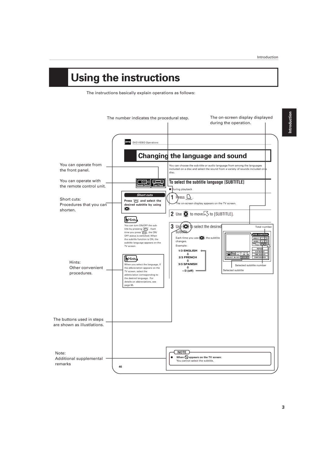 JVC XV-501BK manual Using the instructions, Changing the language and sound 