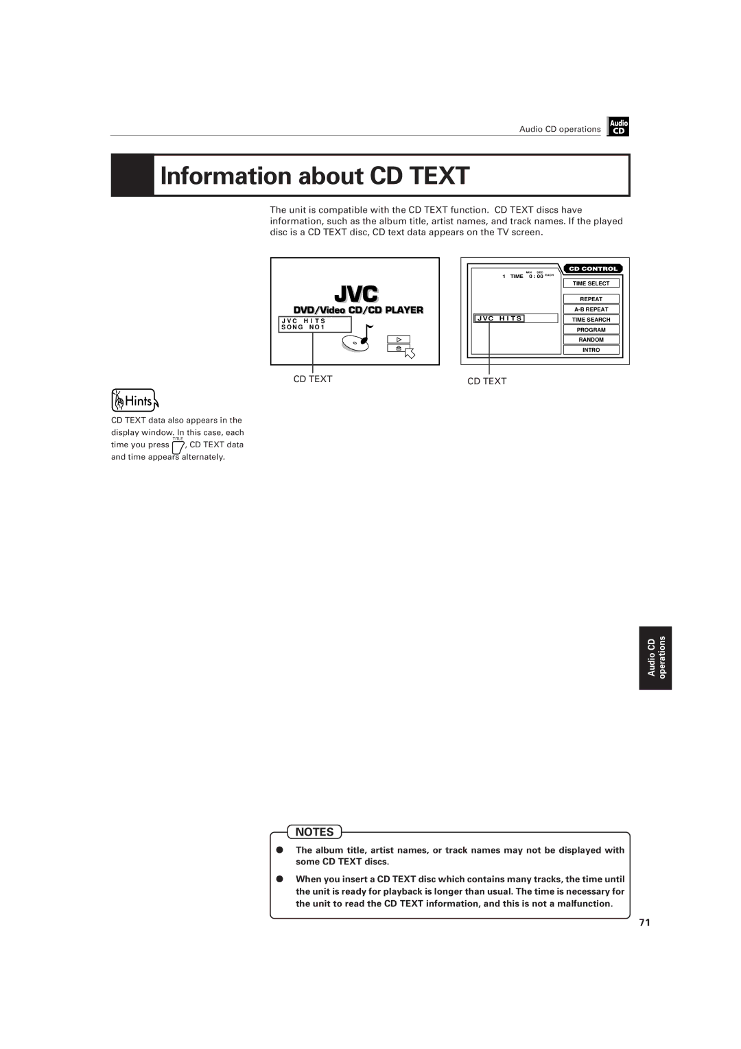 JVC XV-501BK manual Information about CD Text 