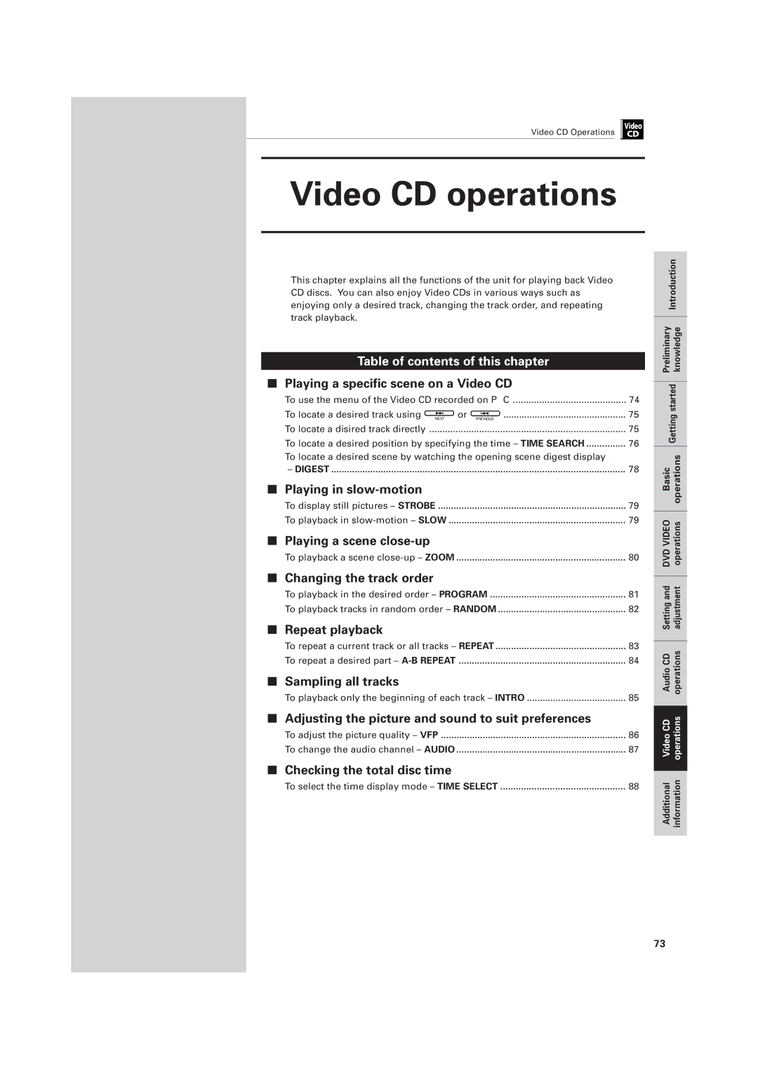 JVC XV-501BK manual Video CD operations 