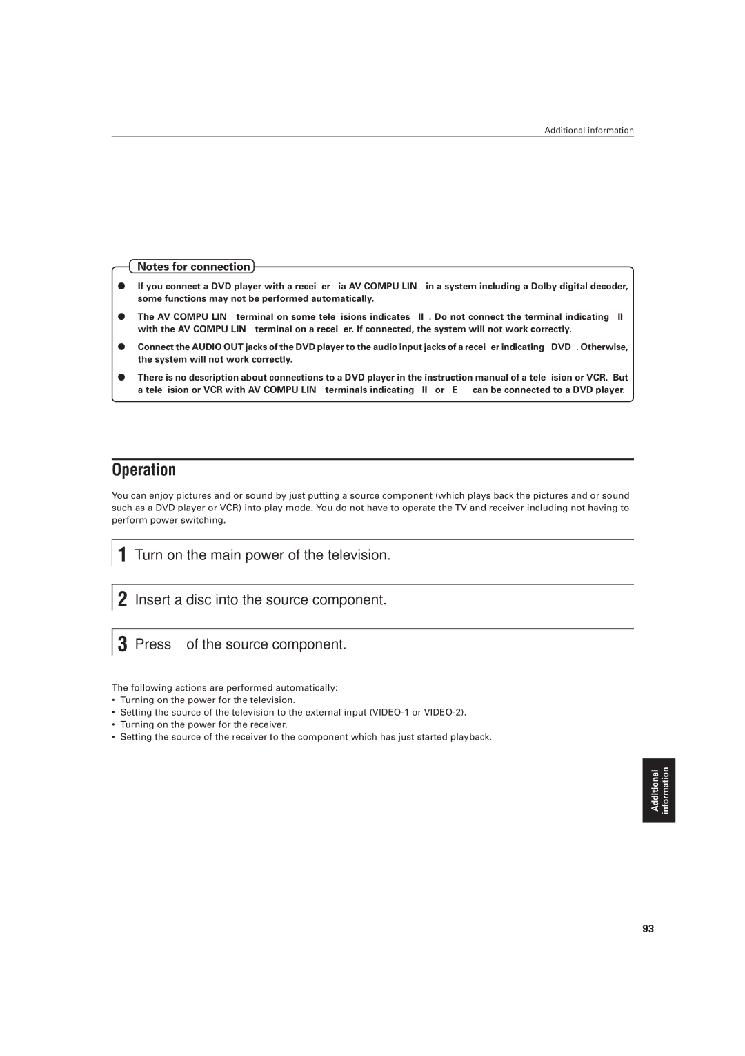 JVC XV-501BK manual Operation 