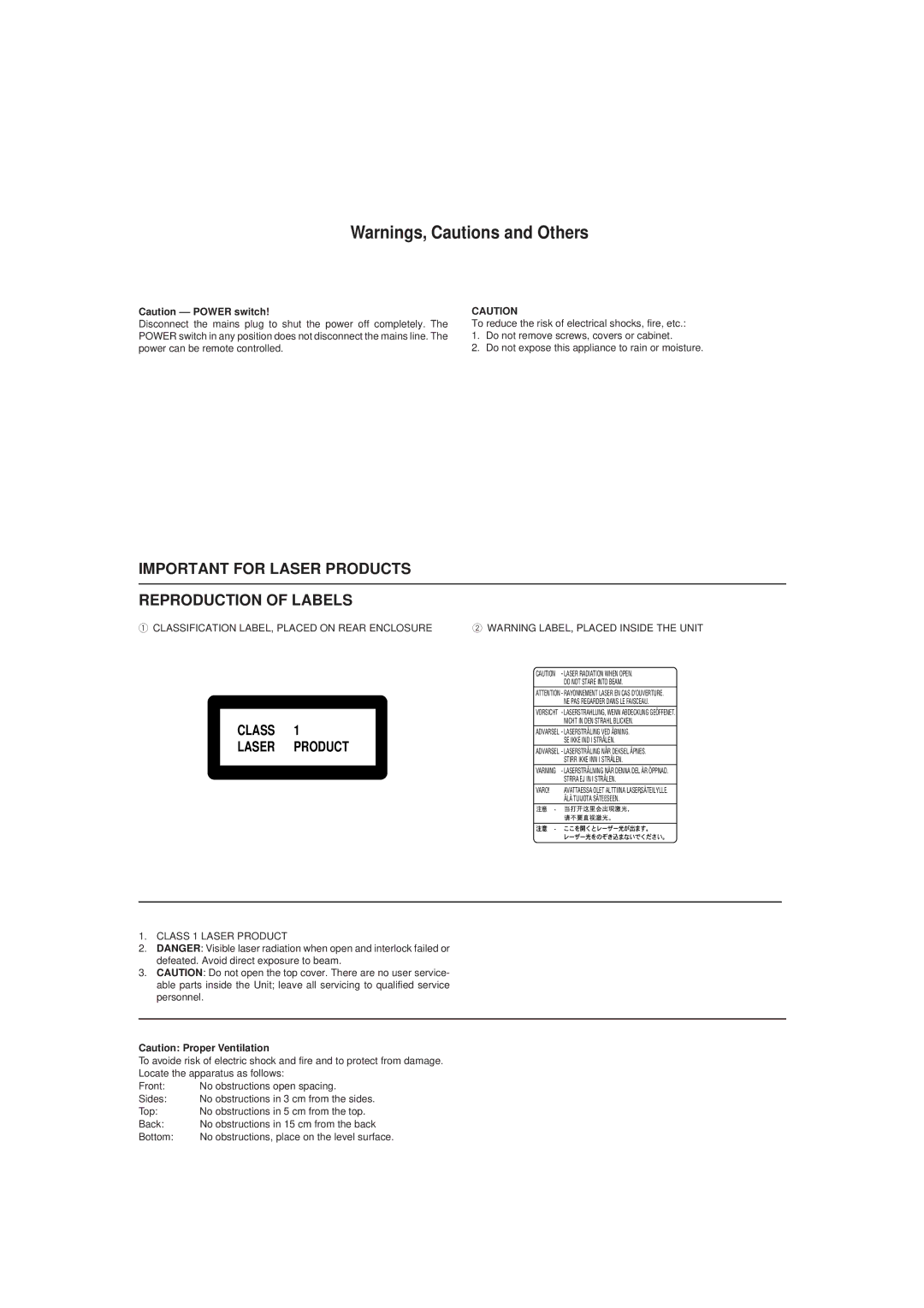 JVC XV-511BK manual Important for Laser Products Reproduction of Labels 