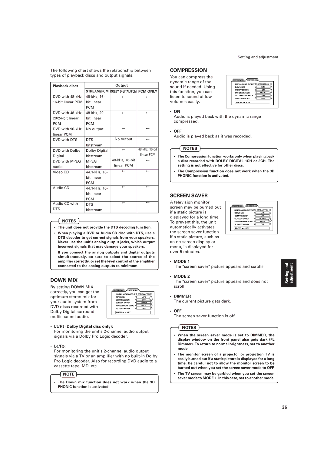 JVC XV-511BK manual Mode, Screen saver picture appears and scrolls, Lt/Rt Dolby Digital disc only, L0/R0 