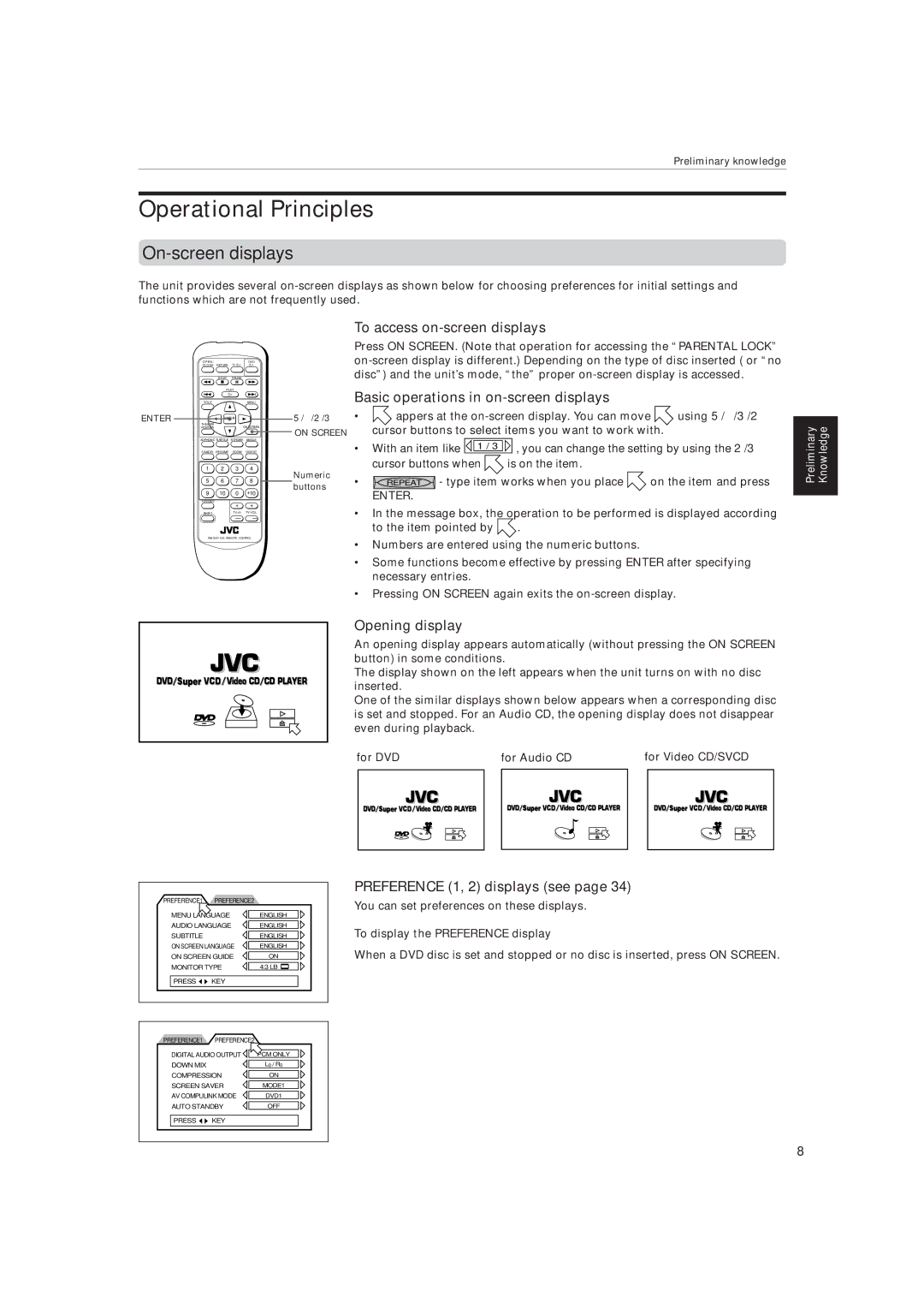 JVC XV-515GD manual Operational Principles, On-screen displays 