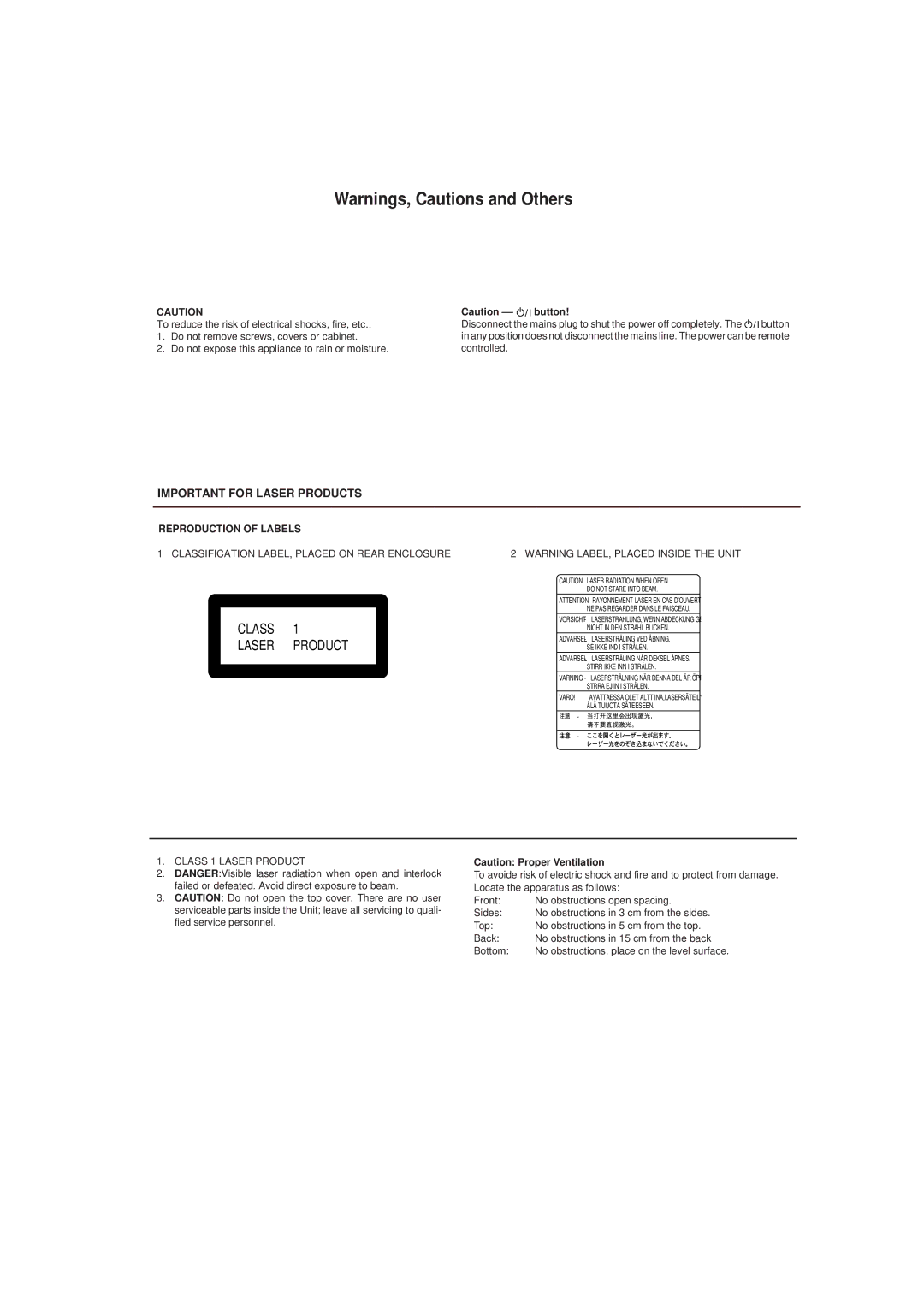 JVC XV-515GD manual Class Laser Product 